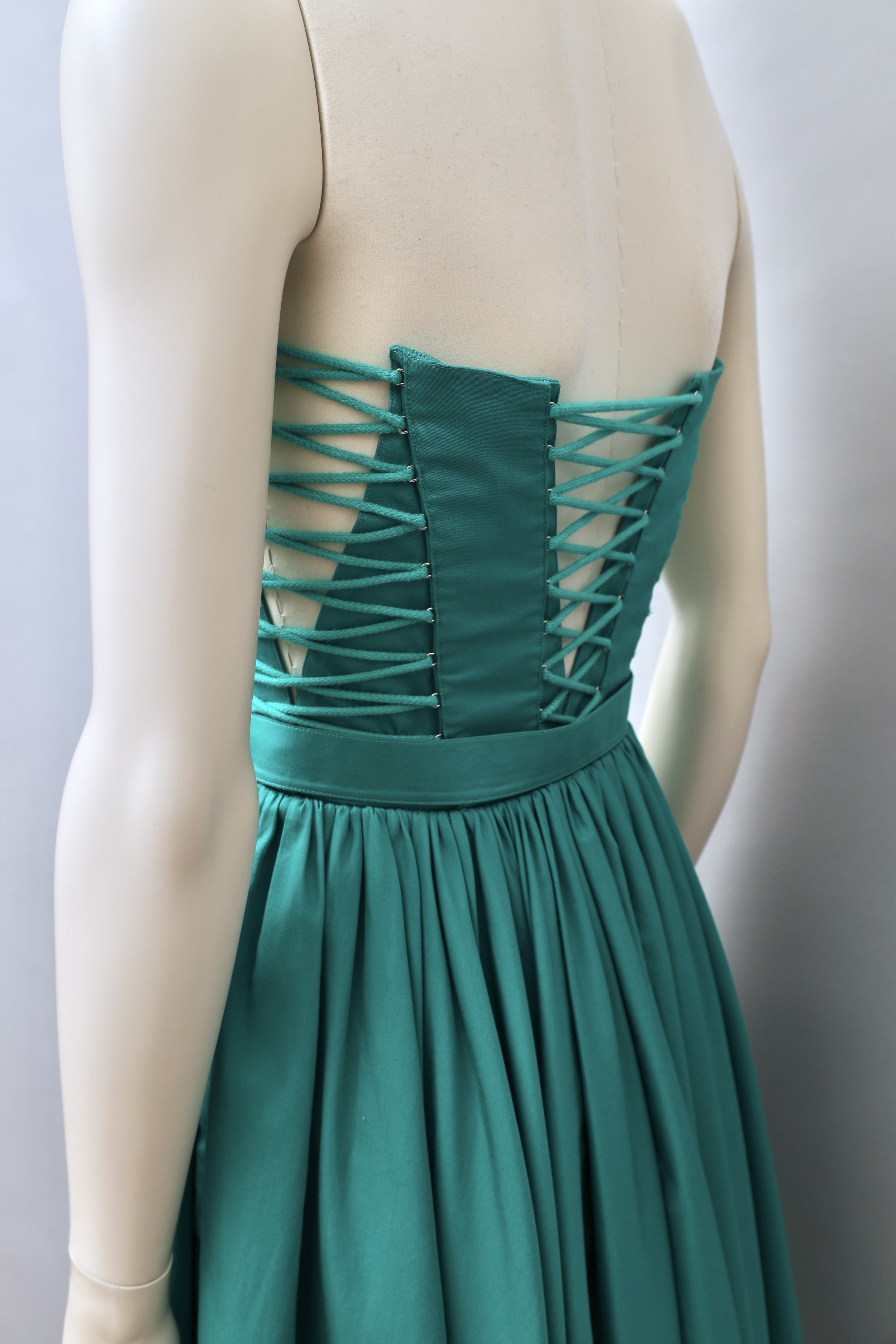 S/S 1987 Thierry Mugler teal lace up dress