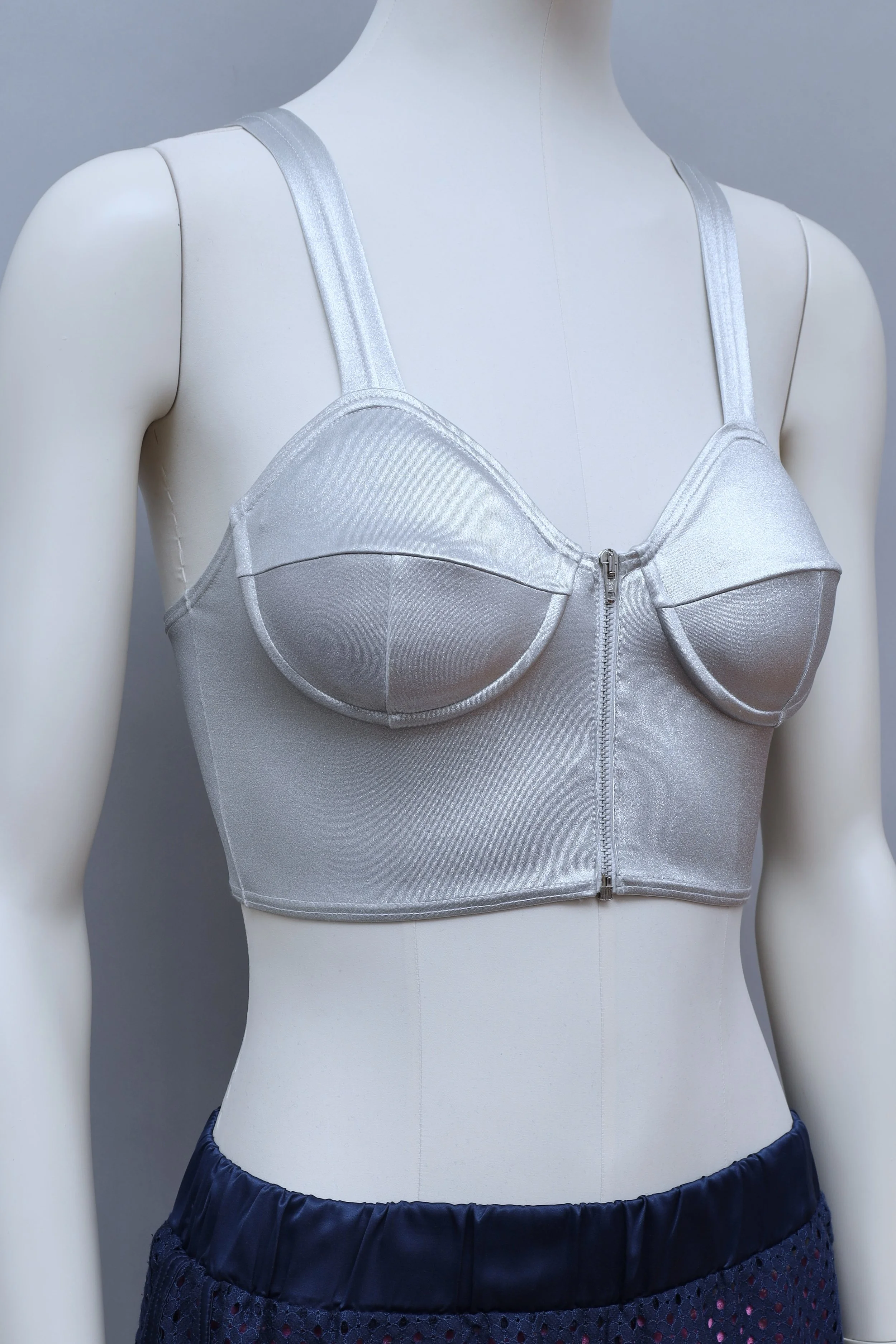 F/W 1991 Junior Gaultier metallic silver zip bustier top