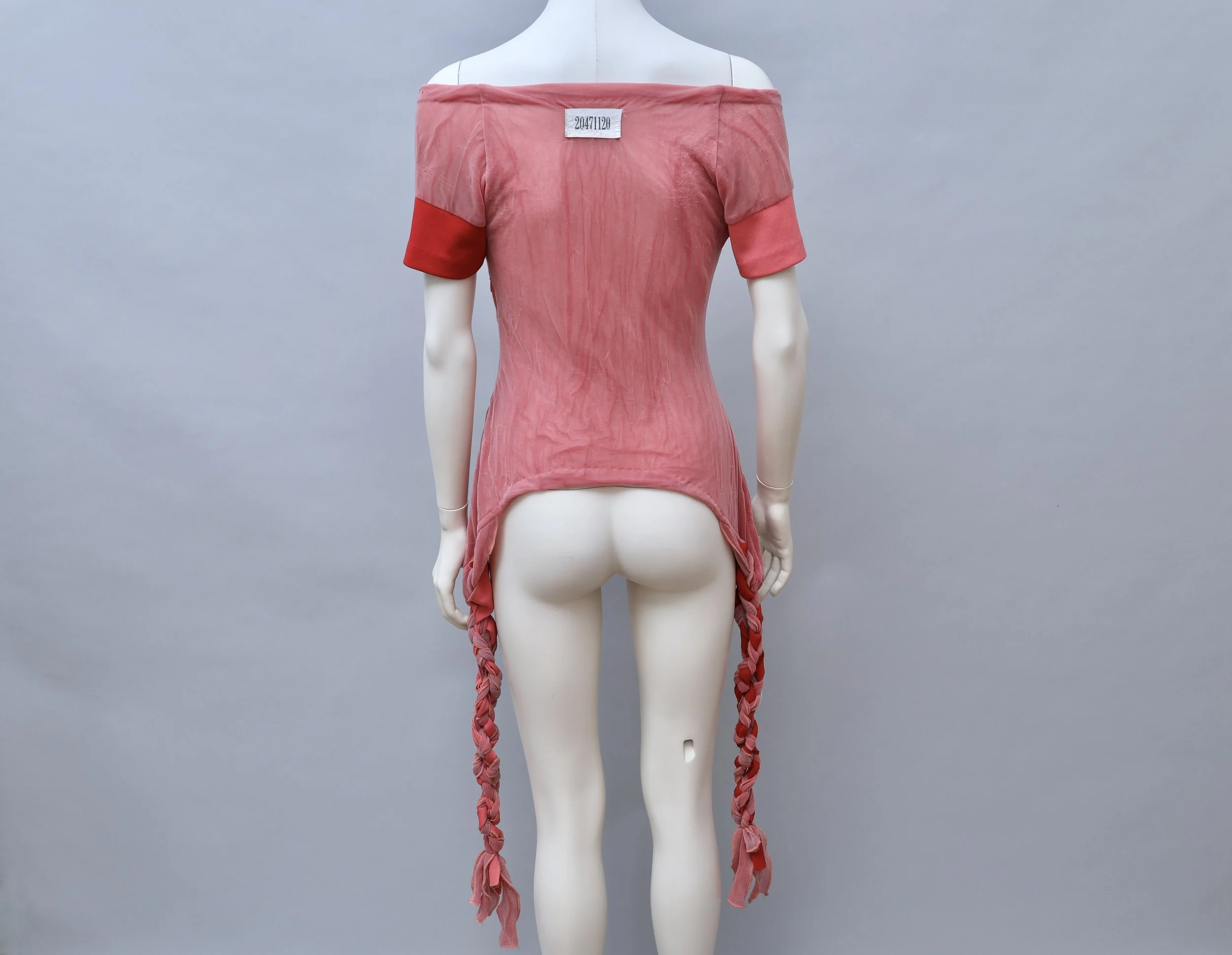 S/S 1998 20471120 pink and red layered mesh torsade top