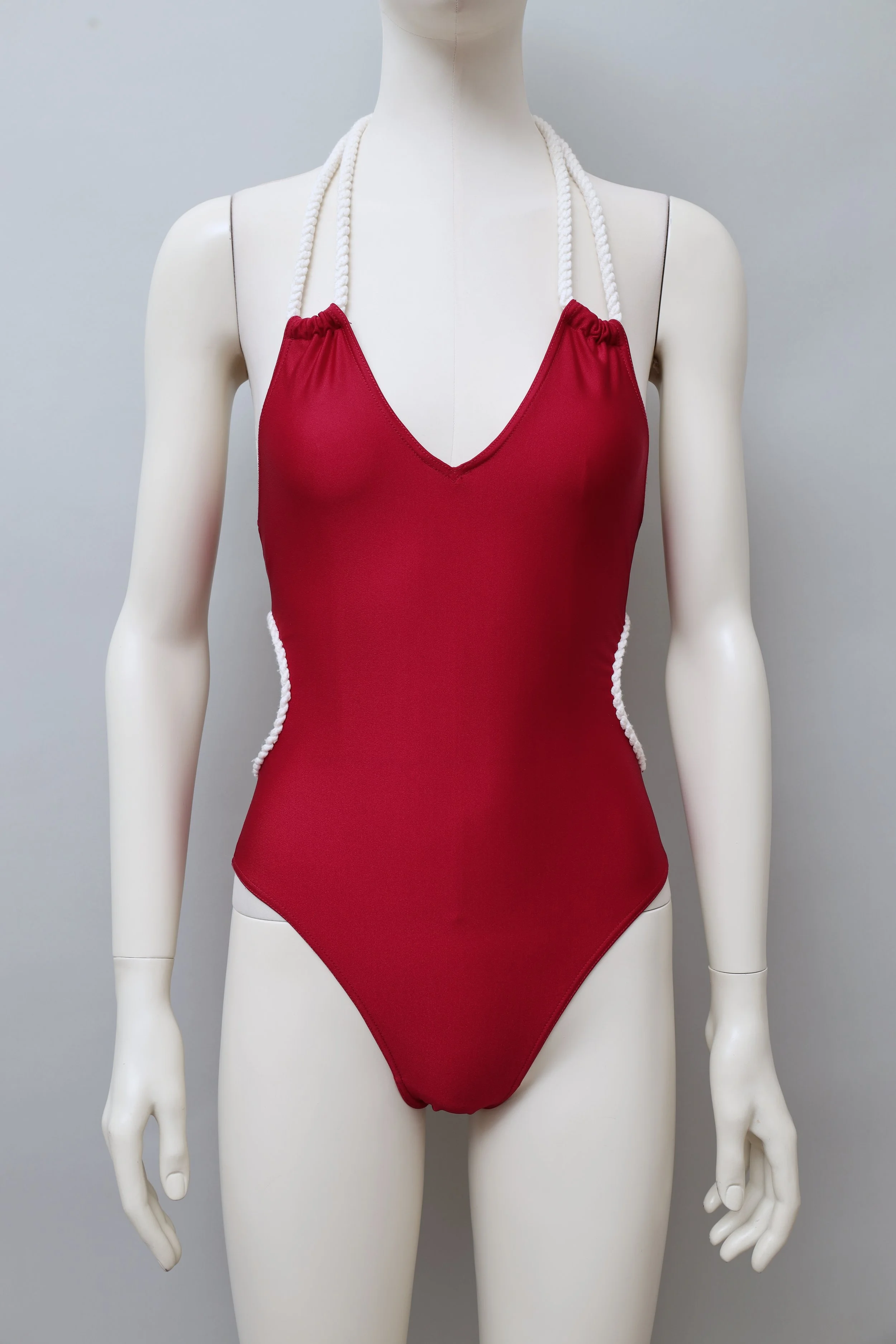 S/S 1993 Chantal Thomass red rope trim cut-out swimsuit