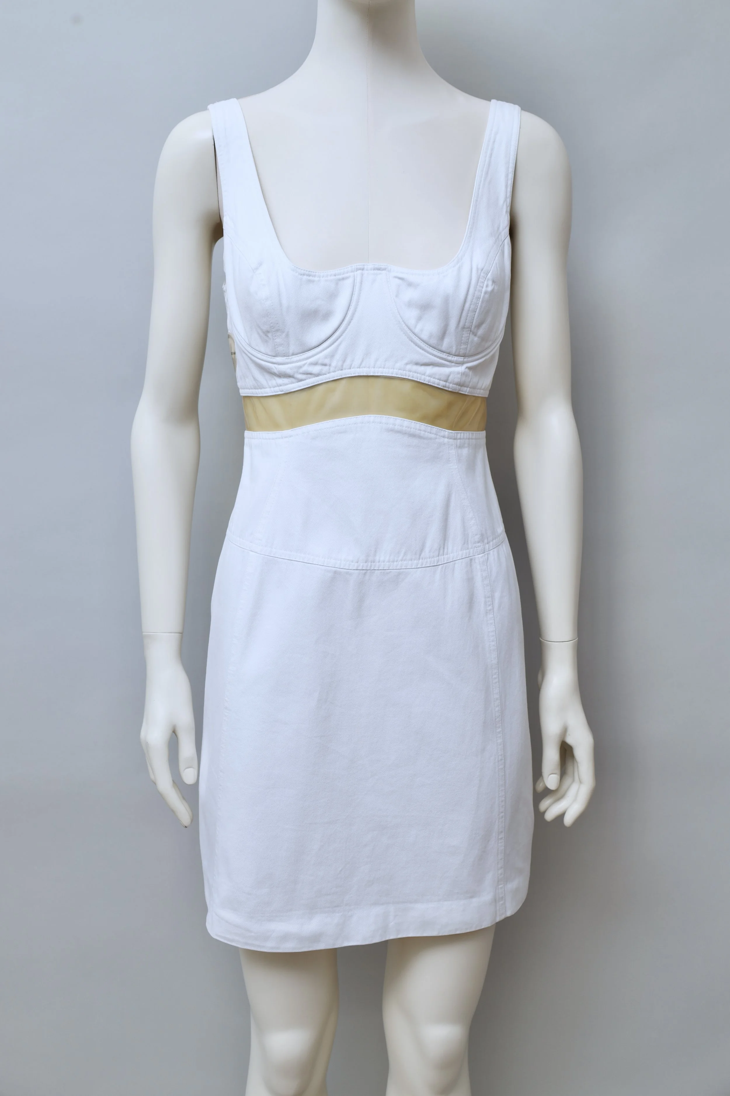 1990s Thierry Mugler MTM Mugler white PVC waist dress