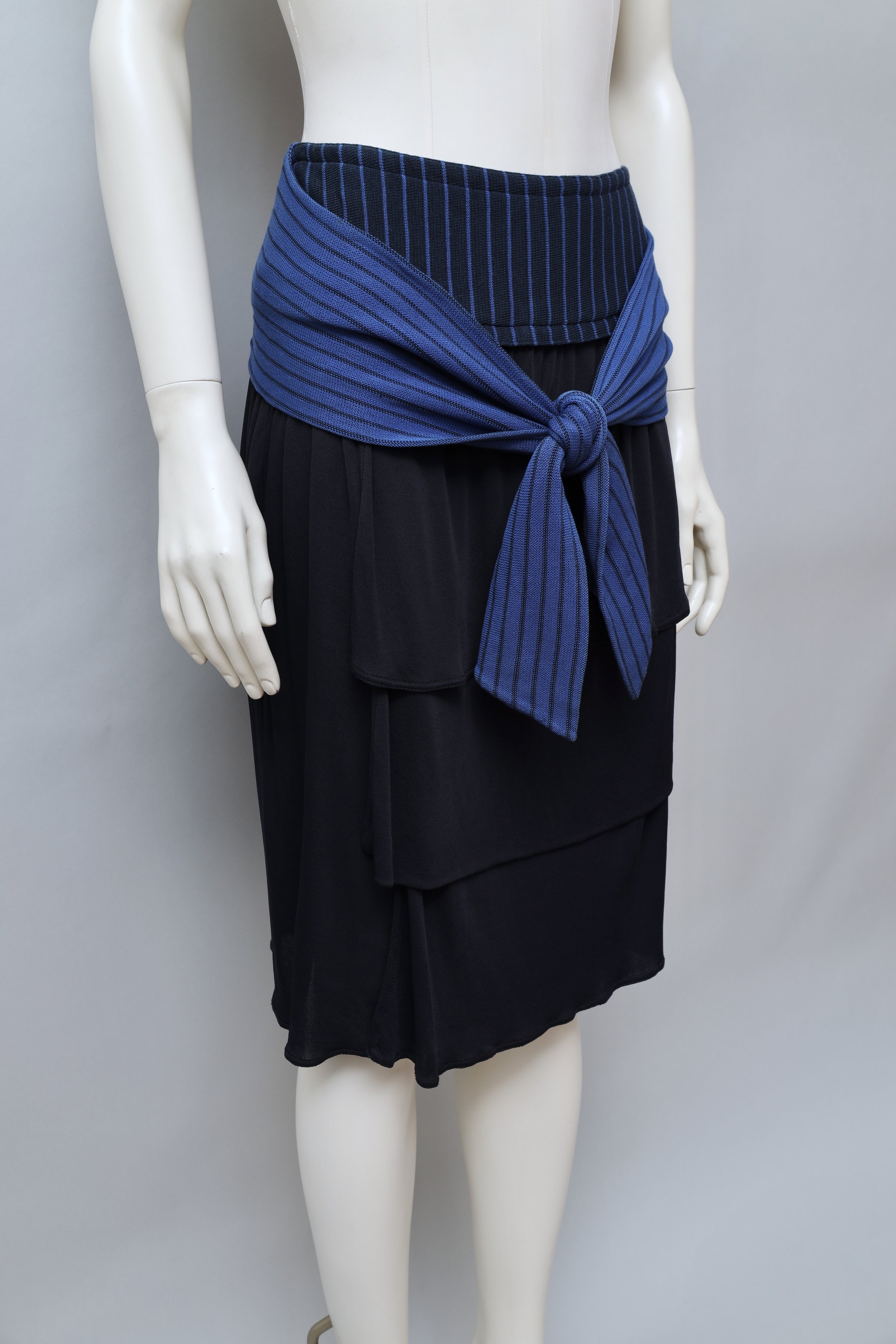 1980s Callaghan by Gianni Versace striped blue tie waist tiered skirt