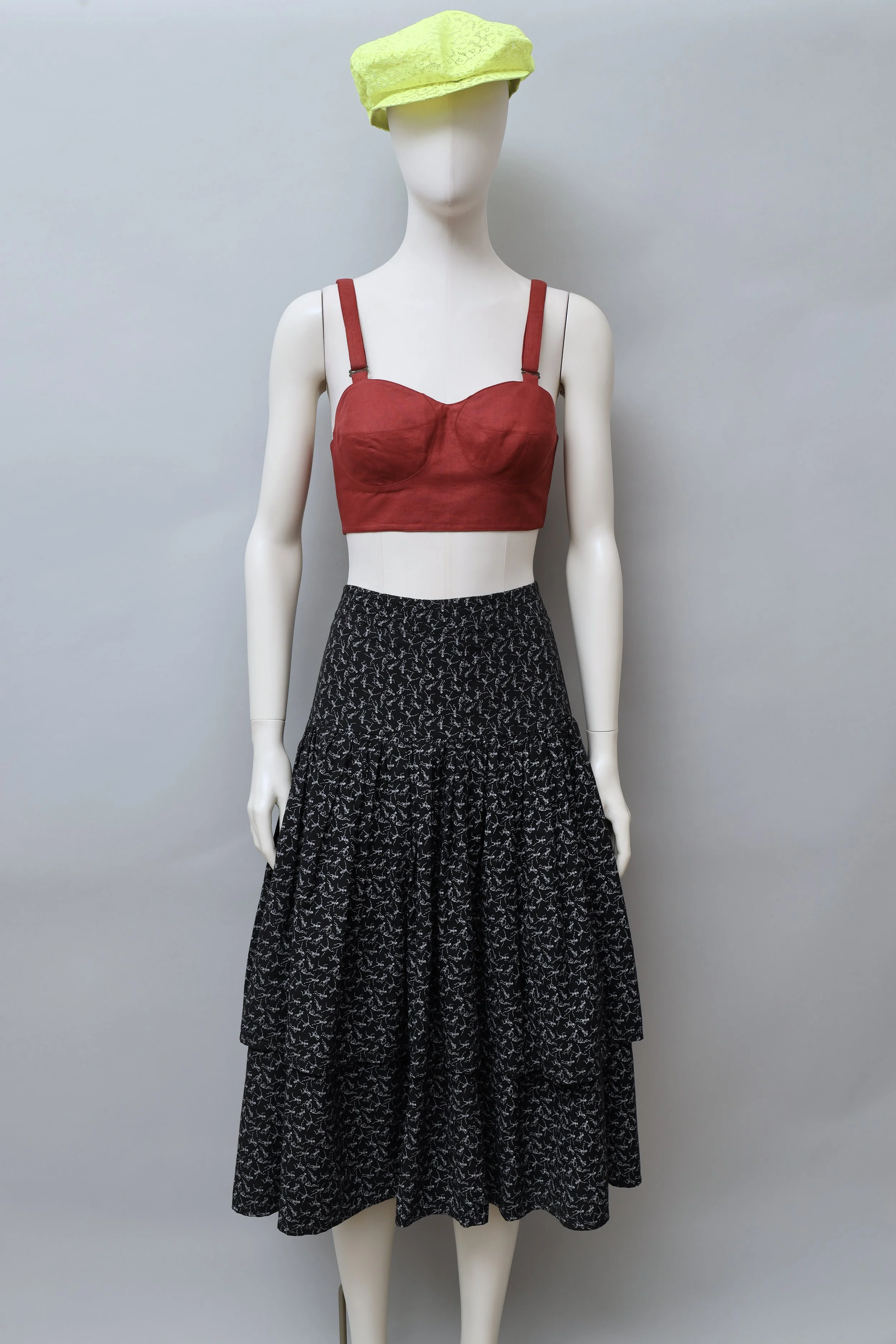 S/S 1988 Jean Paul Gaultier dancing skeleton print tiered skirt