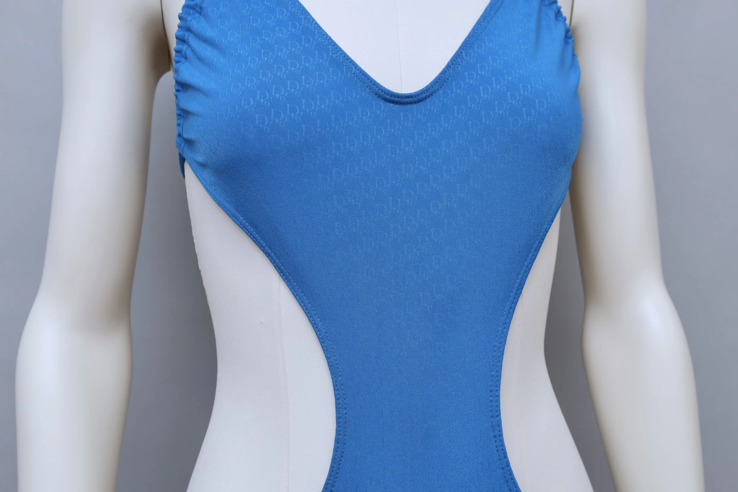1990s Christian Dior blue monogram cut out swimsuit