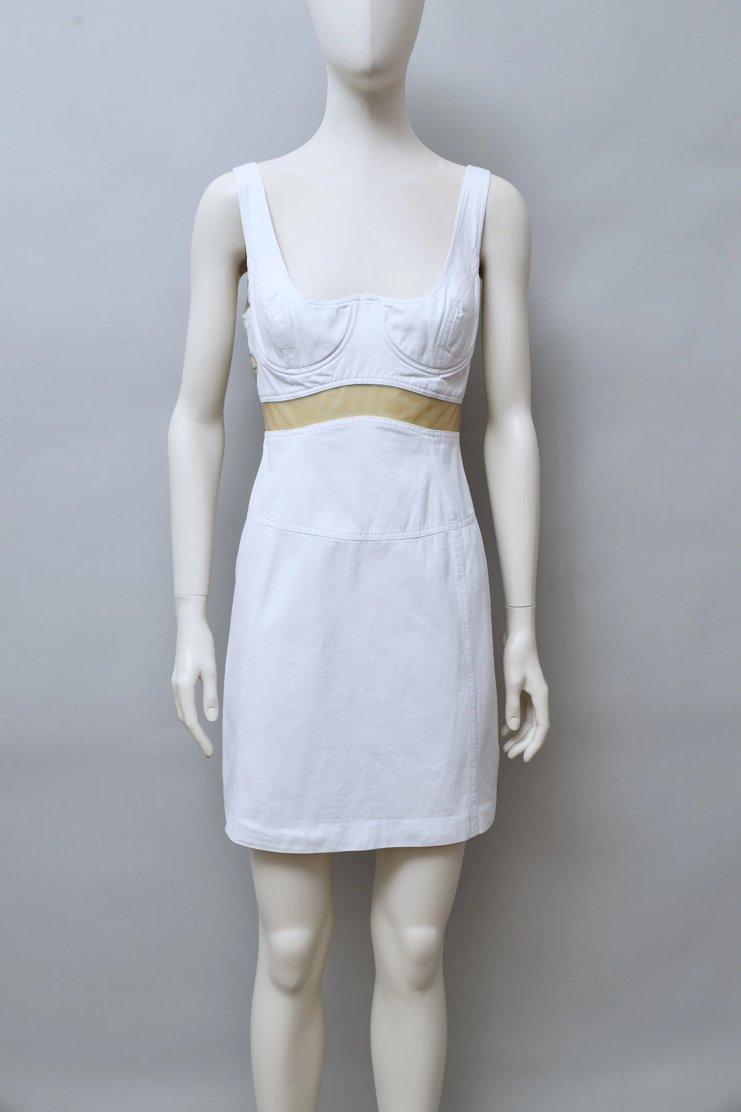 1990s Thierry Mugler MTM Mugler white PVC waist dress