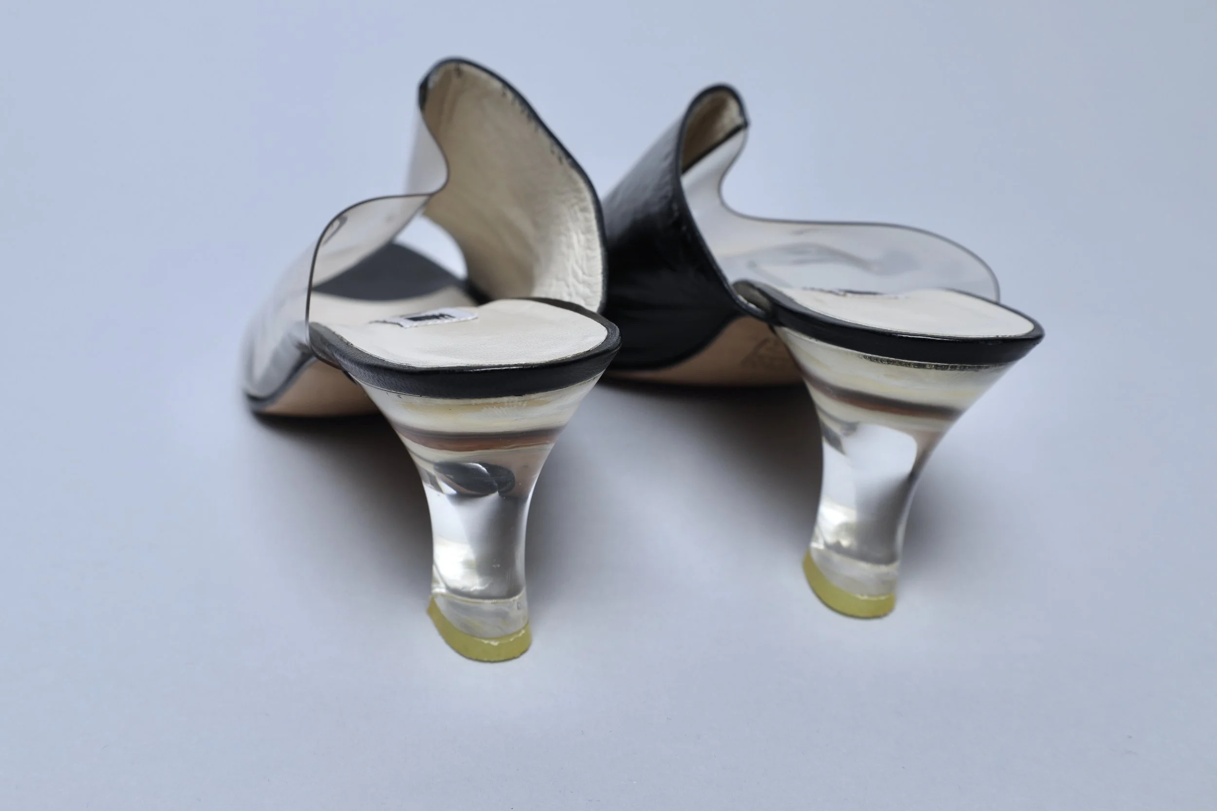 1980s Lanvin vinyl and leather lucite heel