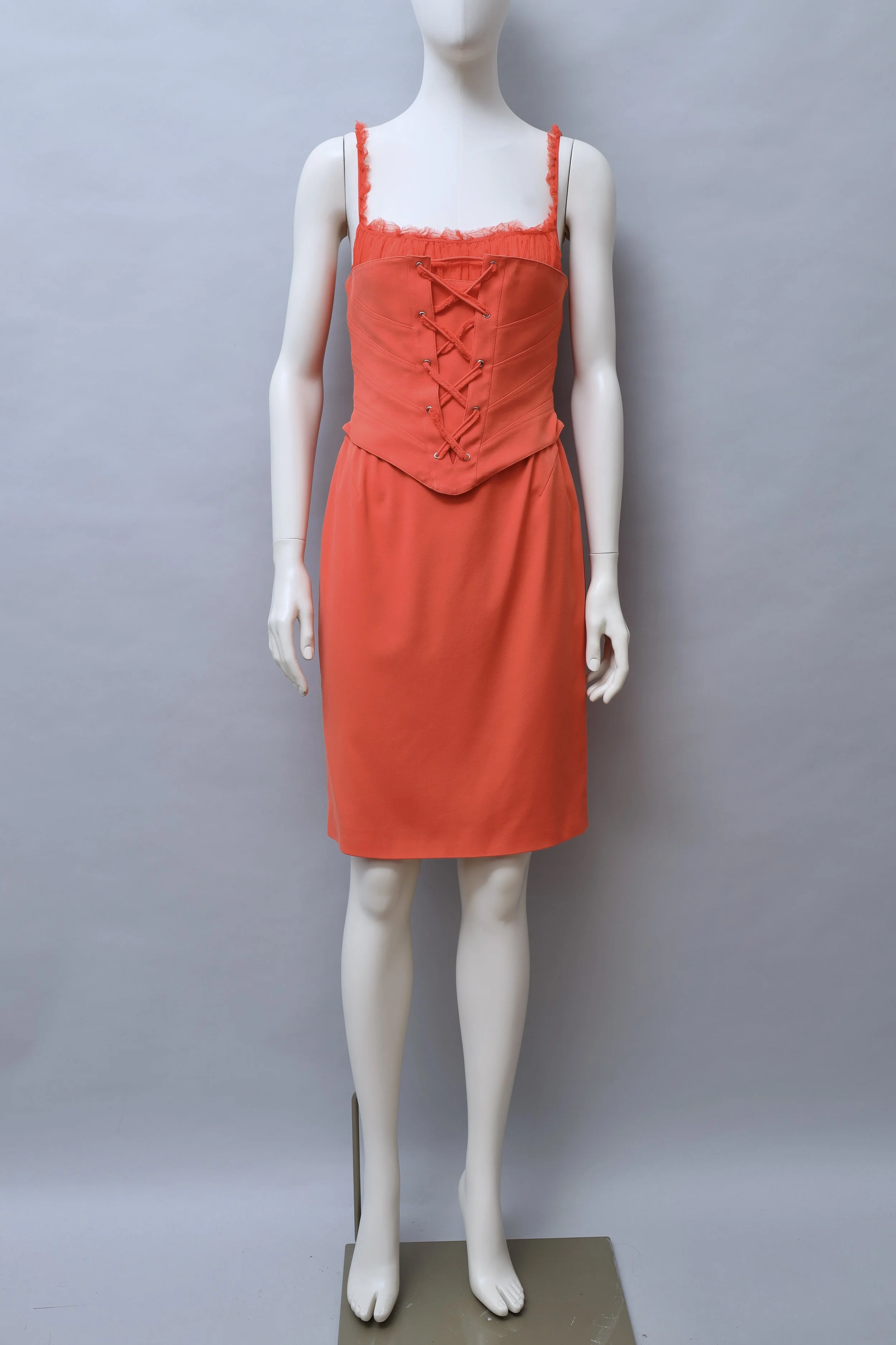 late 1990s / early 2000s Thierry Mugler bright coral corset dress