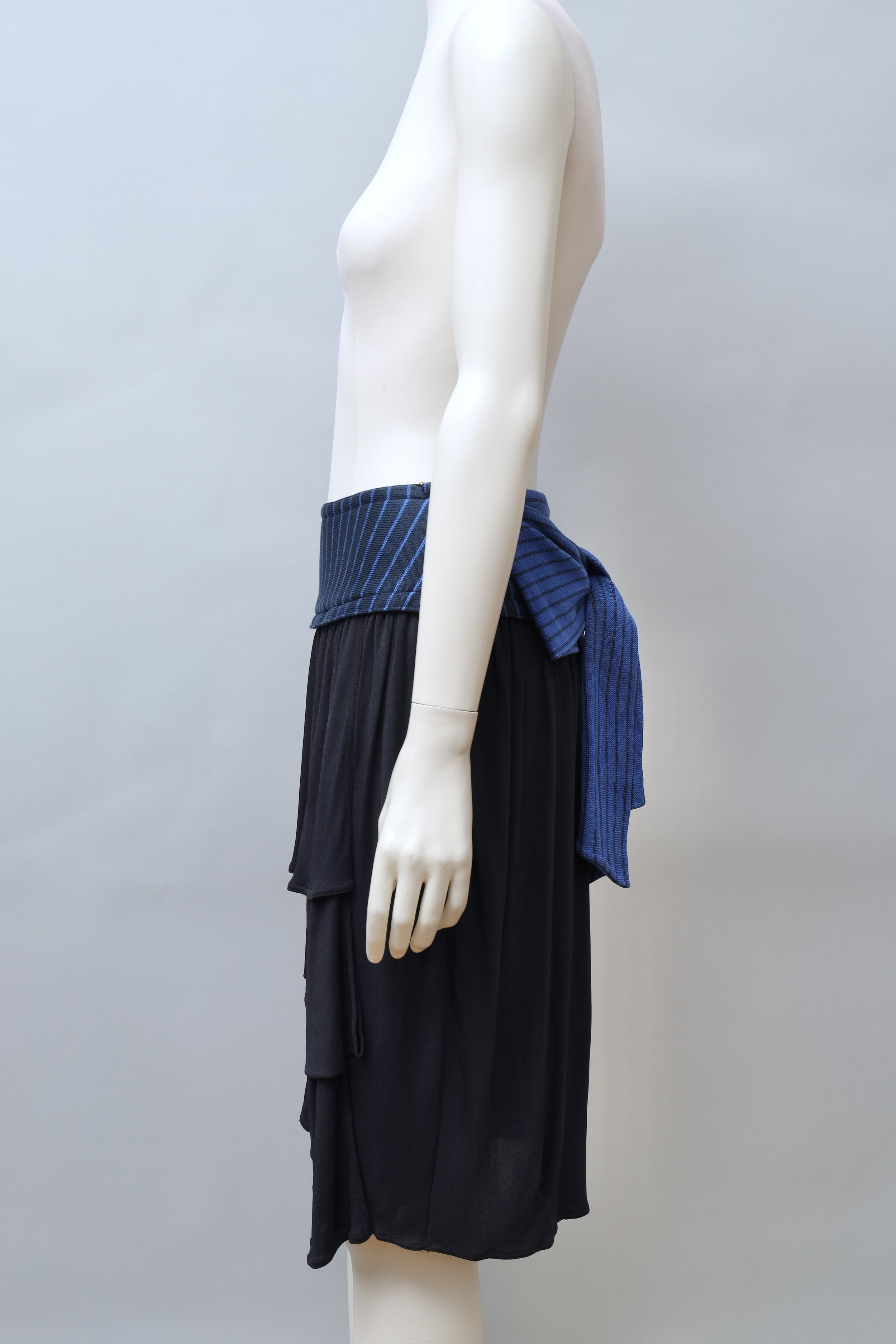 1980s Callaghan by Gianni Versace striped blue tie waist tiered skirt