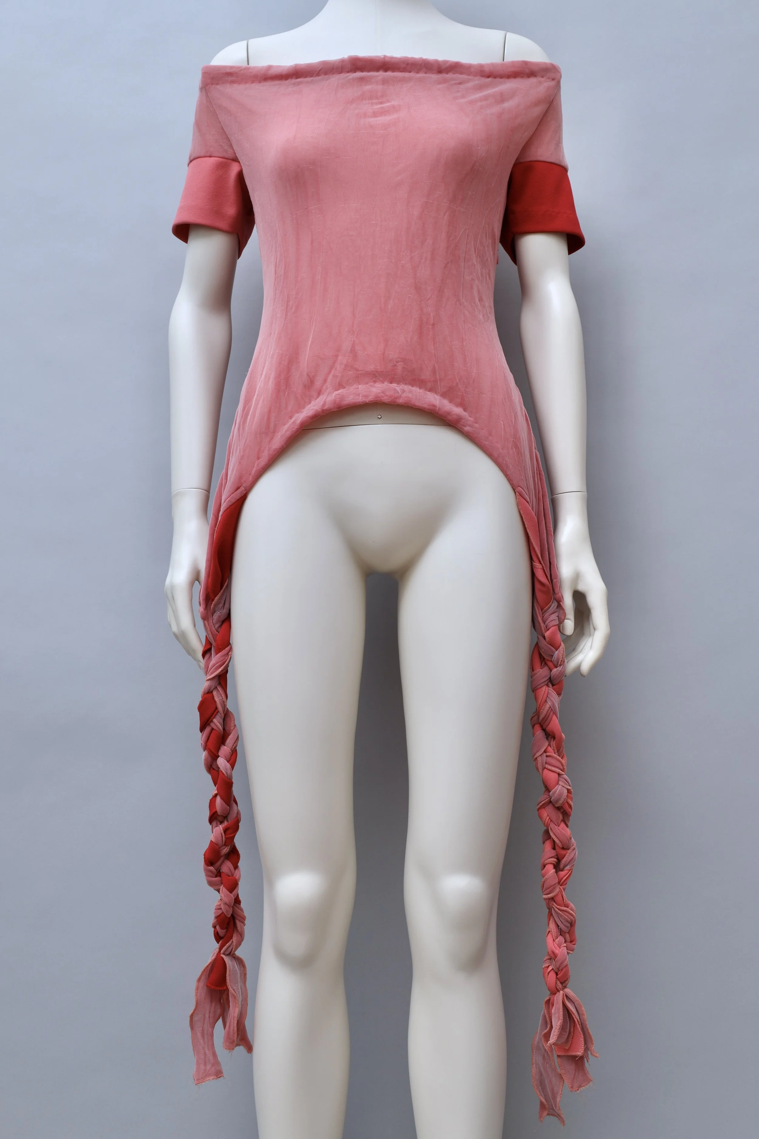 S/S 1998 20471120 pink and red layered mesh torsade top