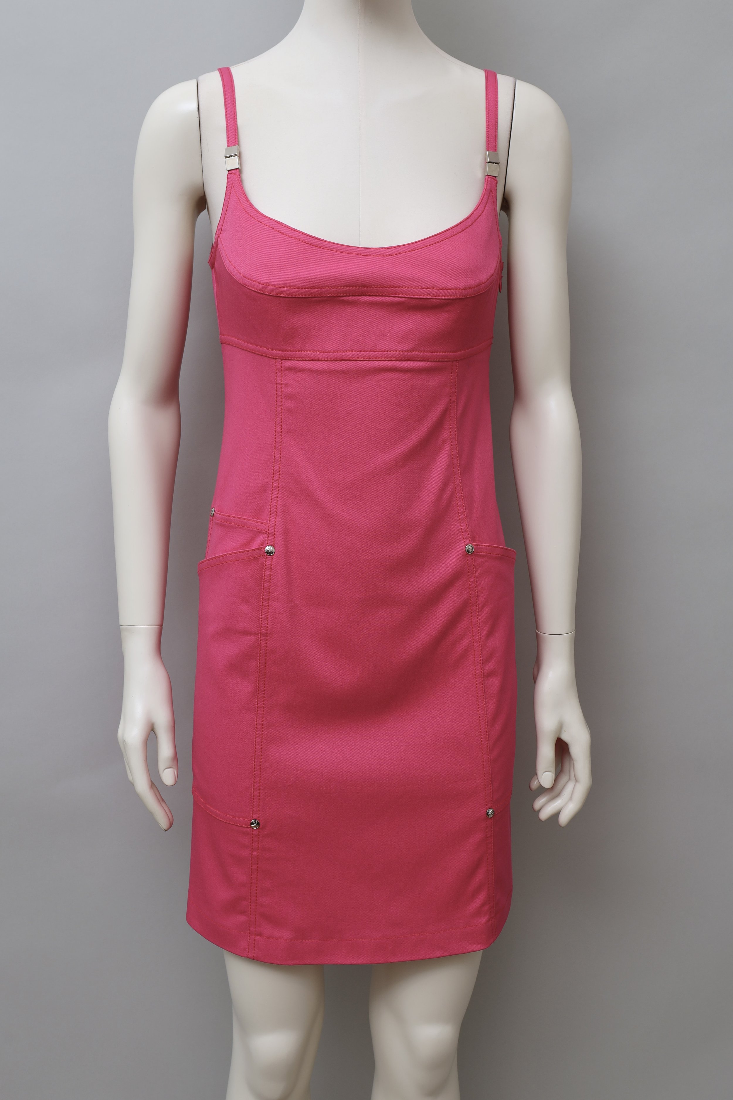 1990s Claude Montana Blu riveted pink denim dress
