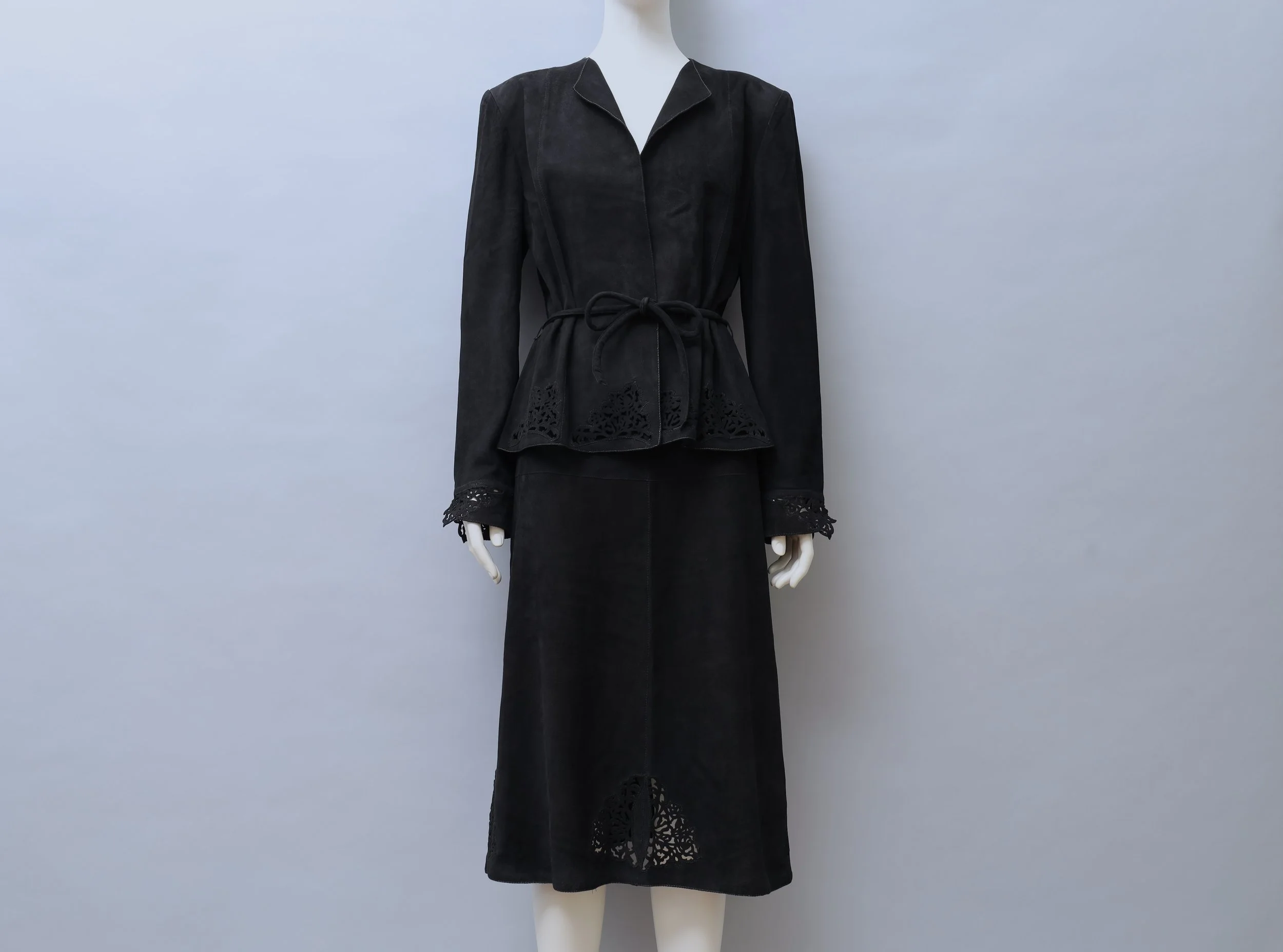1970s Roberto Cavalli black butterfly laser cut suede ensemble