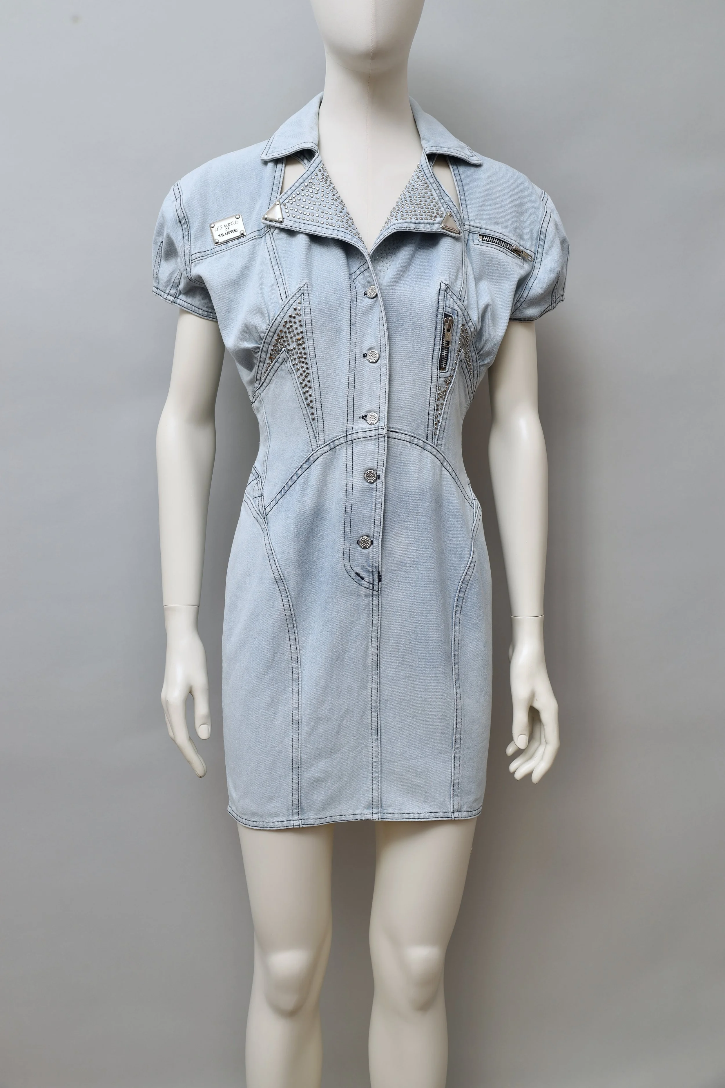 1980s Tramway Paris studded cut-out denim house dress
