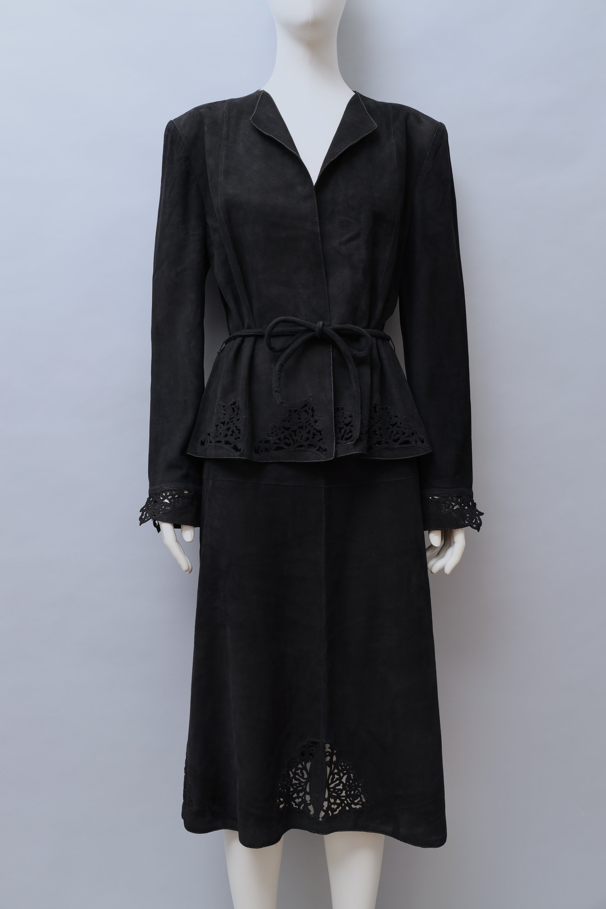1970s Roberto Cavalli black butterfly laser cut suede ensemble