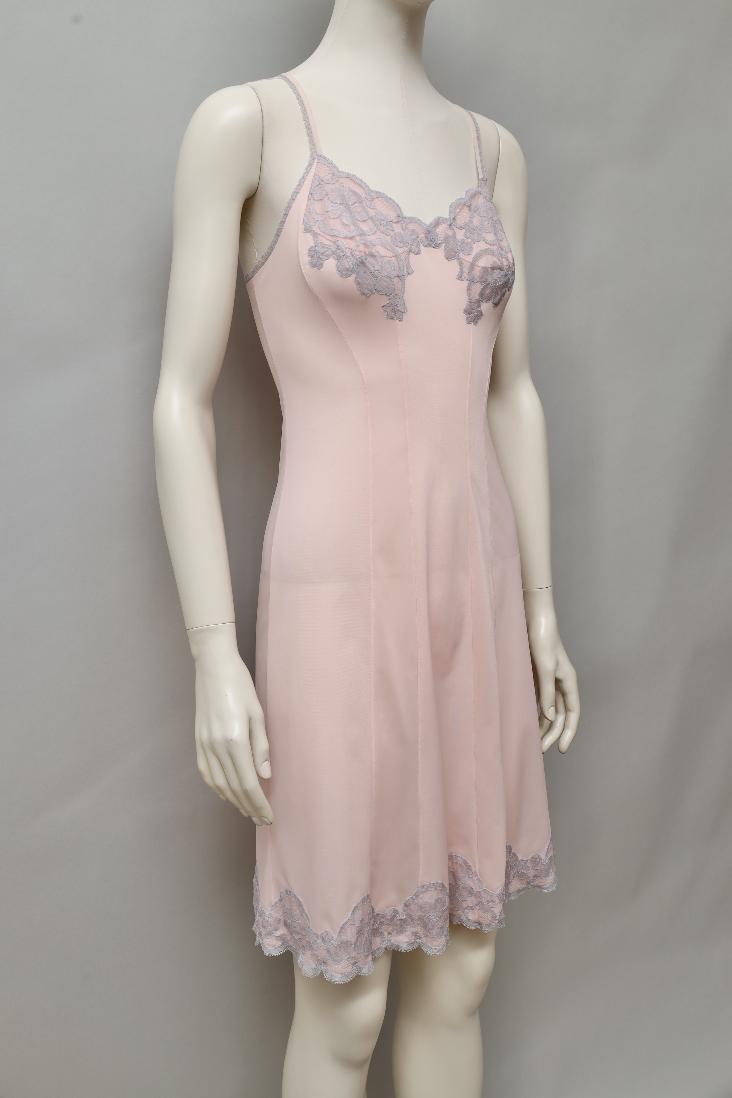 1960s deadstock Neyret Paris salmon rose nylon lace slip dress