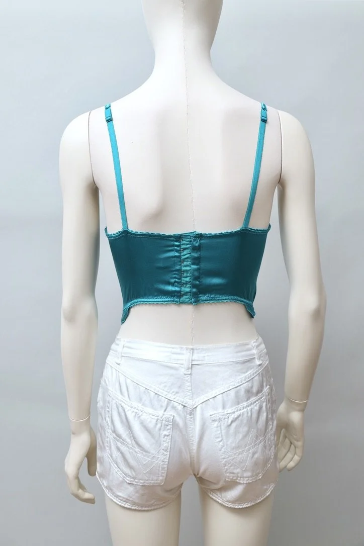 1980s deadstock Italian vintage lustrous turquoise silk bustier