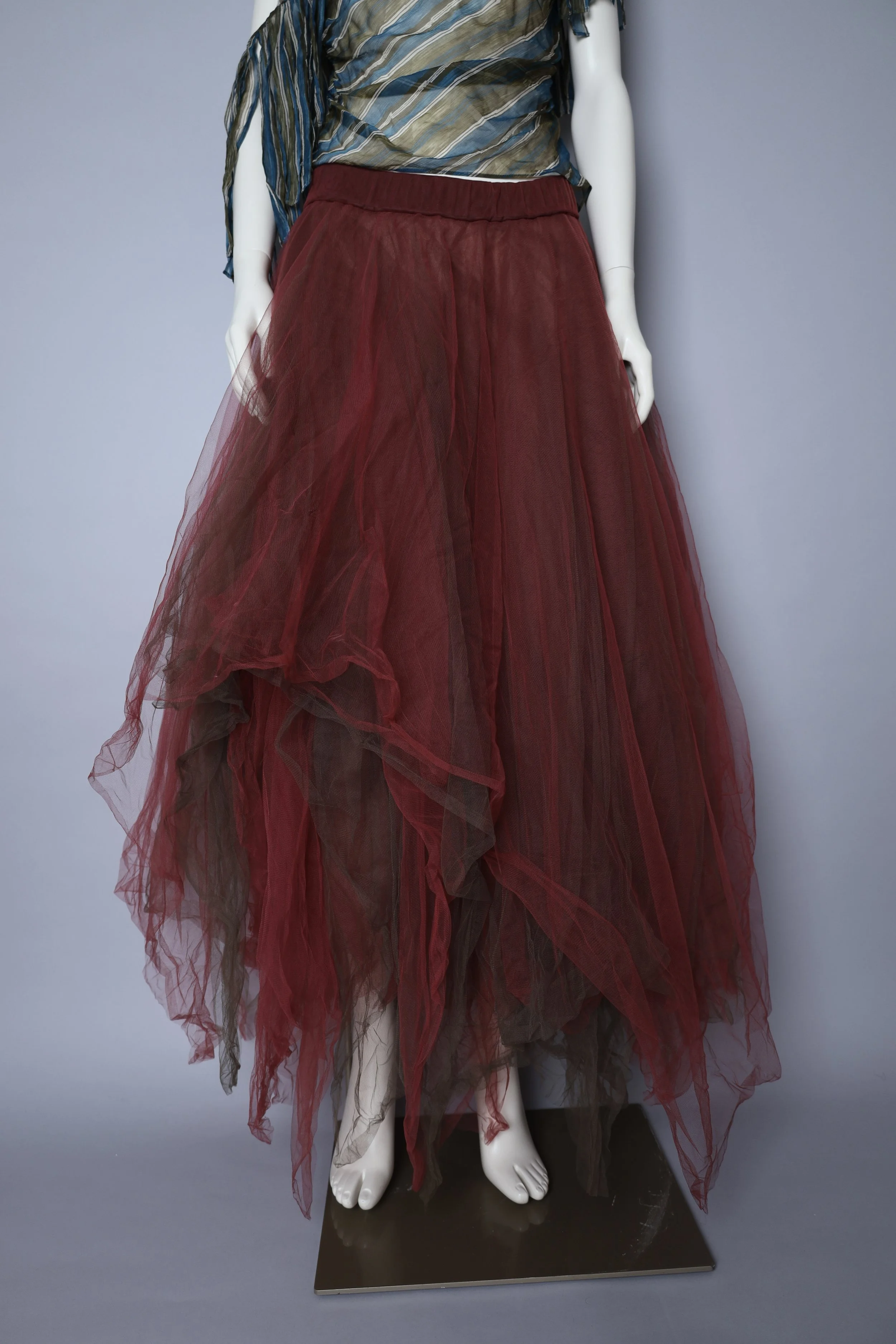 F/W 1994 G Gigli by Romeo Gigli burgundy and grey tulle skirt