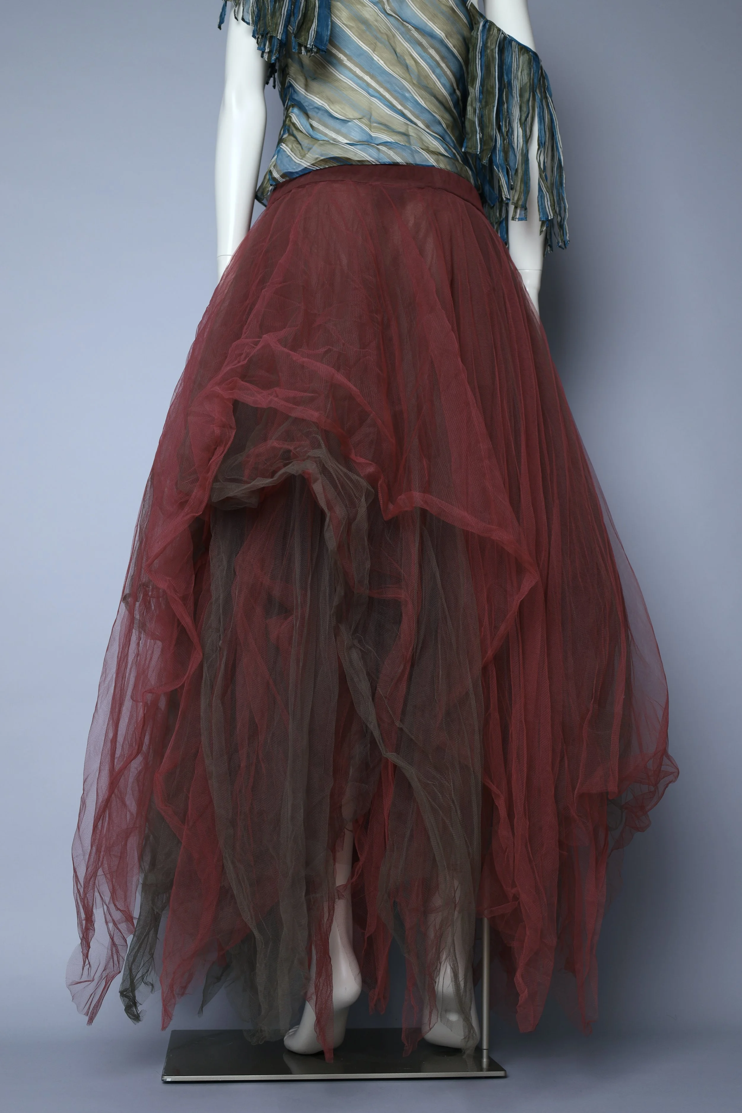 F/W 1994 G Gigli by Romeo Gigli burgundy and grey tulle skirt