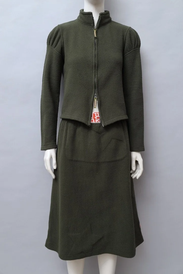 JUNK by Junko Shimada khaki green fleece jacket and skirt set