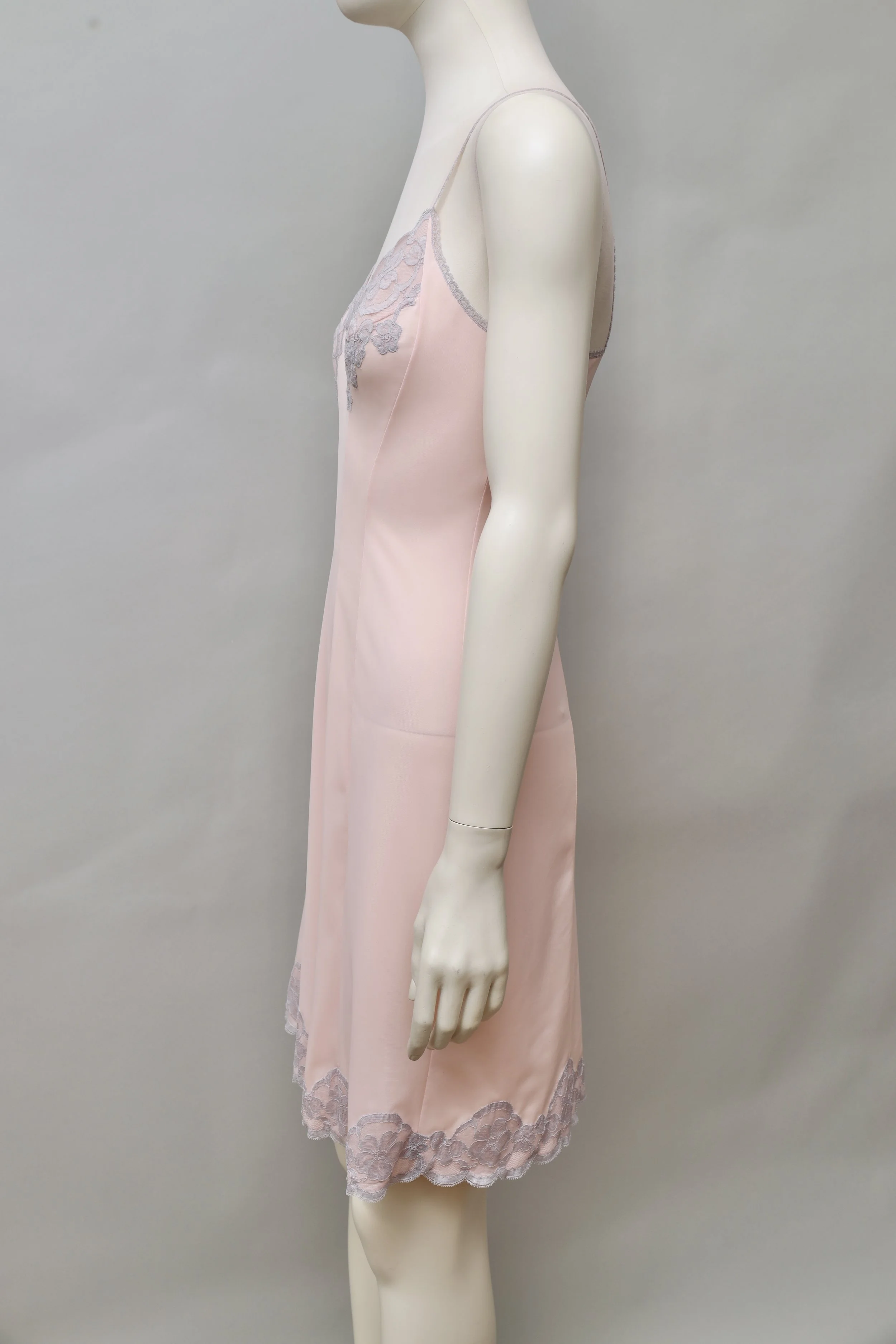 1960s deadstock Neyret Paris salmon rose nylon lace slip dress