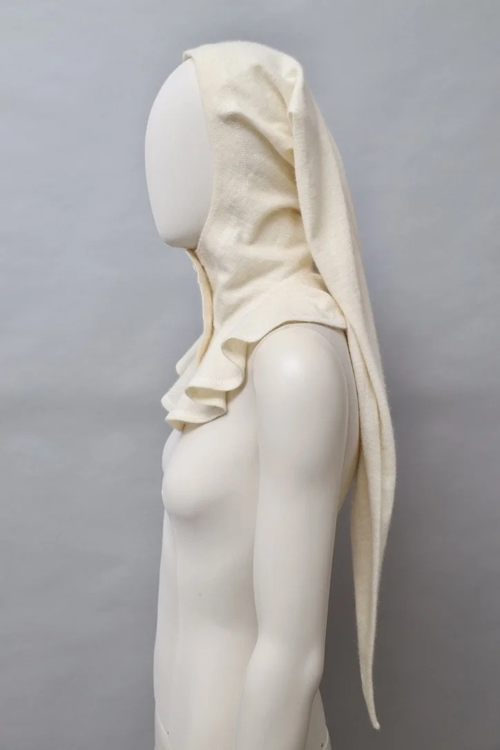 1980s Chantal Thomass cream wool angora blend buttoned liripipe hood