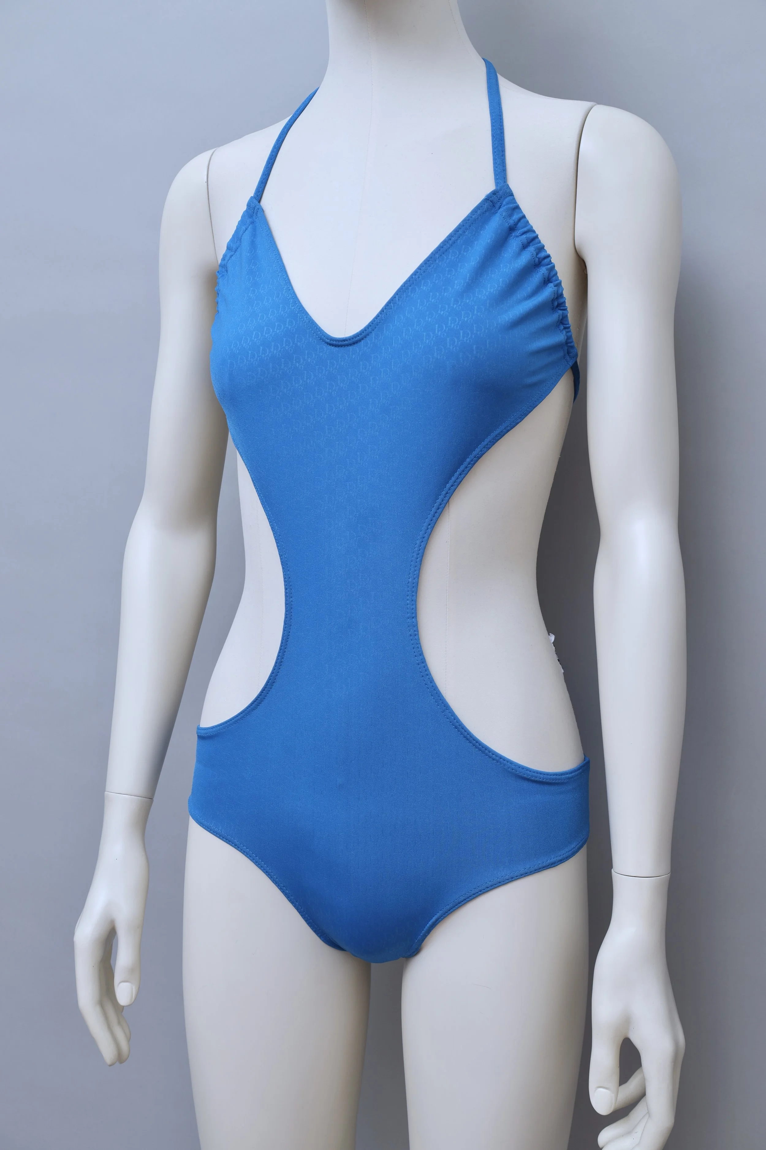 1990s Christian Dior blue monogram cut out swimsuit