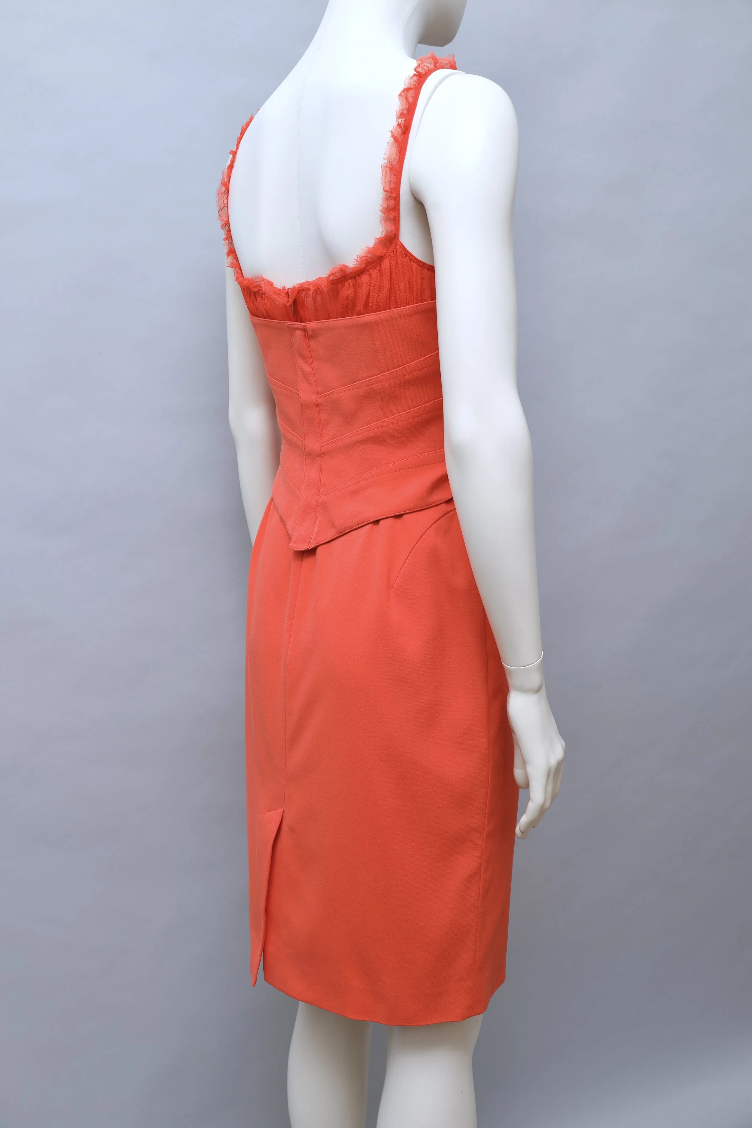 late 1990s / early 2000s Thierry Mugler bright coral corset dress