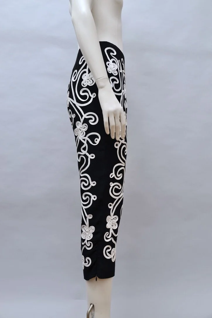 S/S 1988 Norma Kamali black and white passementerie pants