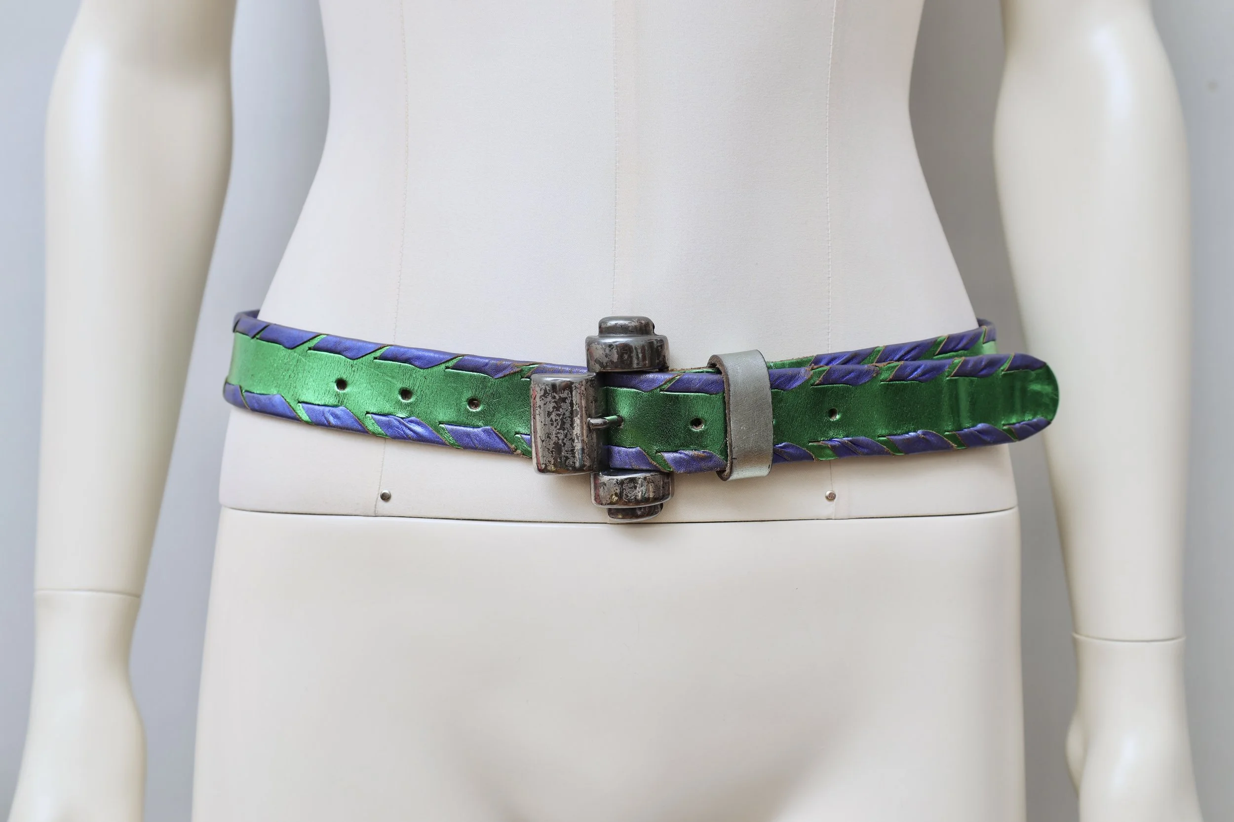 1990s Rifat Ozbek art deco metallic leather belt