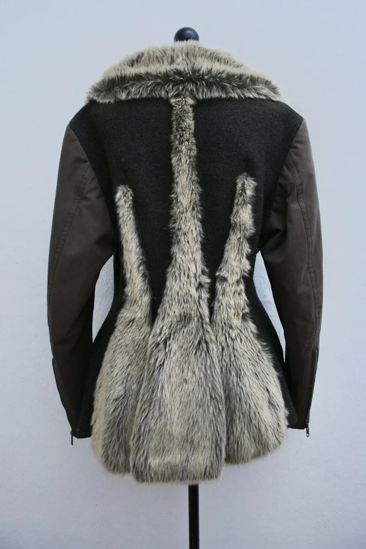 F/W 1997 Issey Miyake brown faux fur panel wool jacket