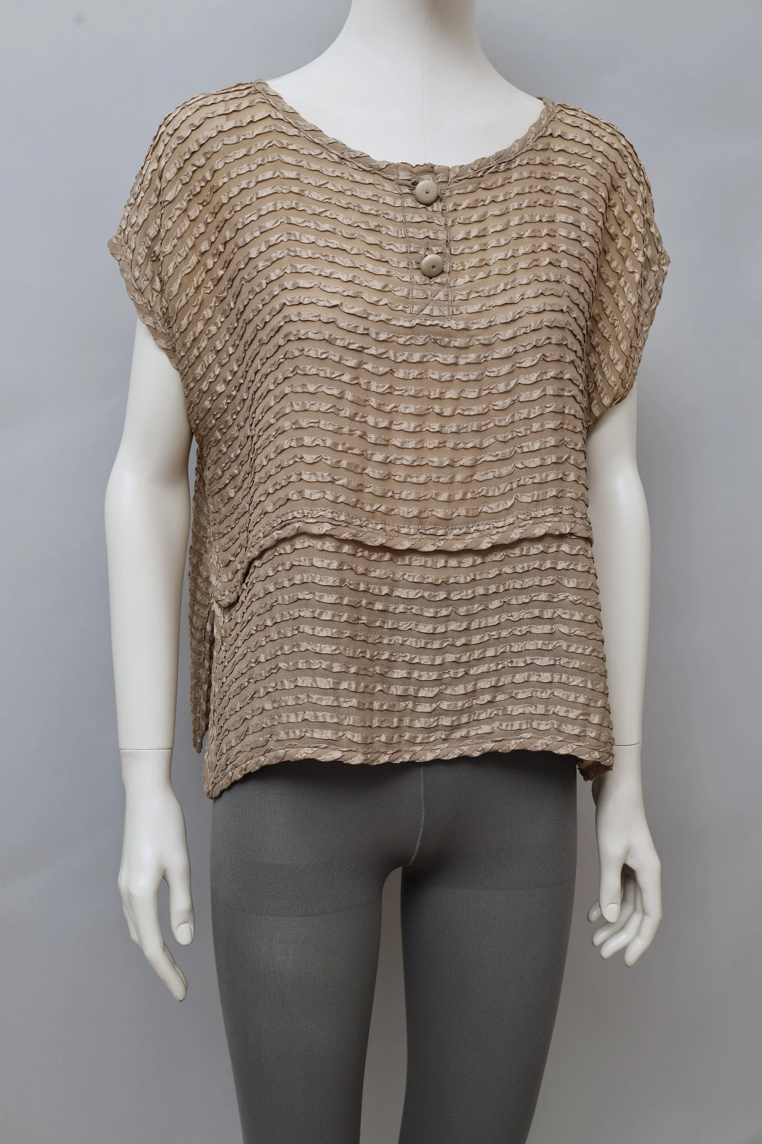 S/S 1985 Chantal Thomass taupe crinkled silk top