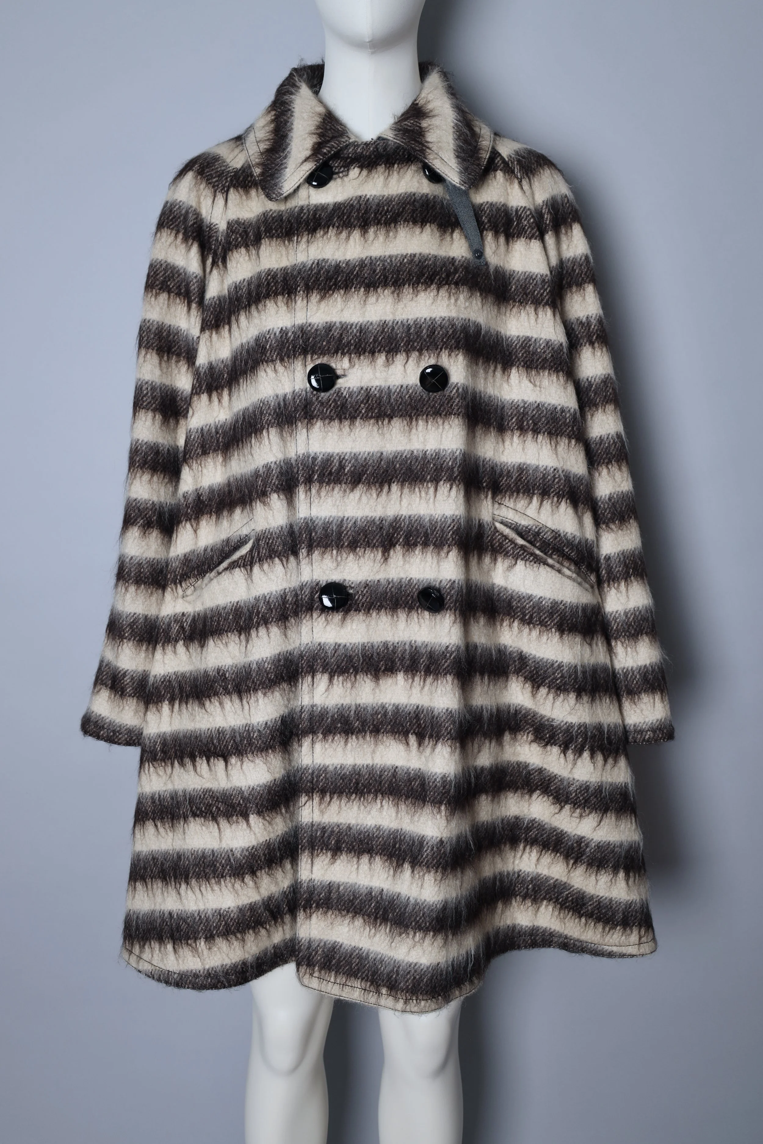 1990s Jean Paul Gaultier Femme reversible striped mohair trench coat