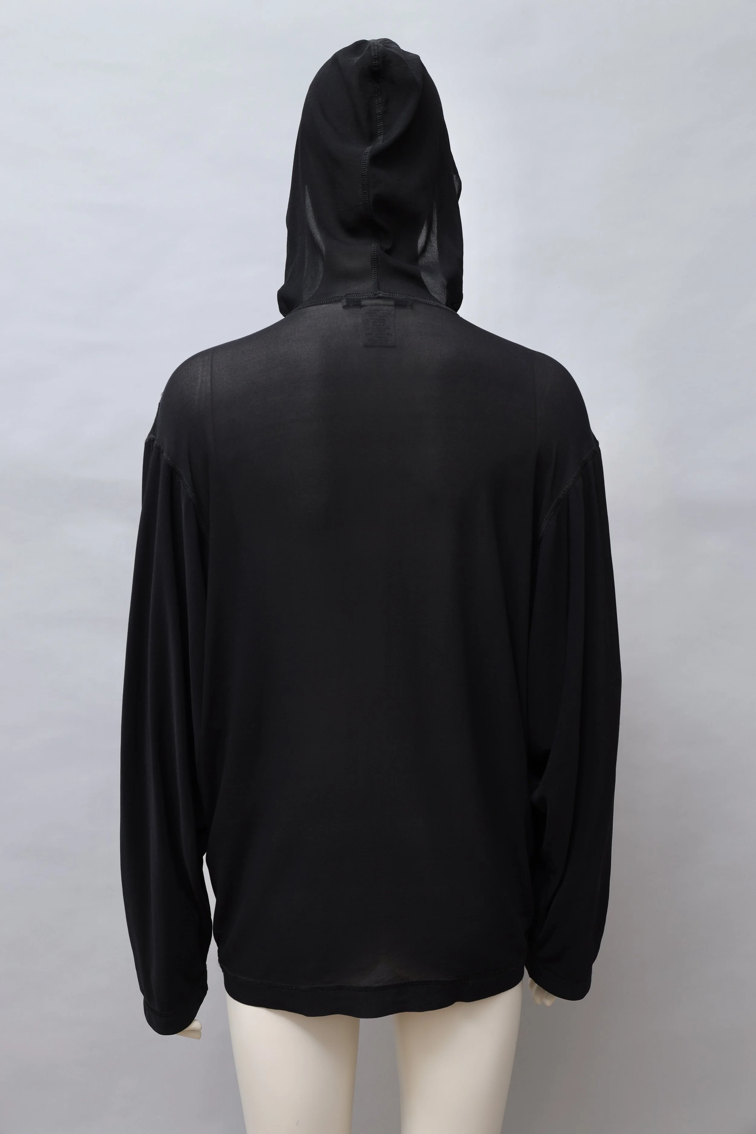 F/W 1990 Chantal Thomass black fleece jersey and silk muslin zip batwing hoodie