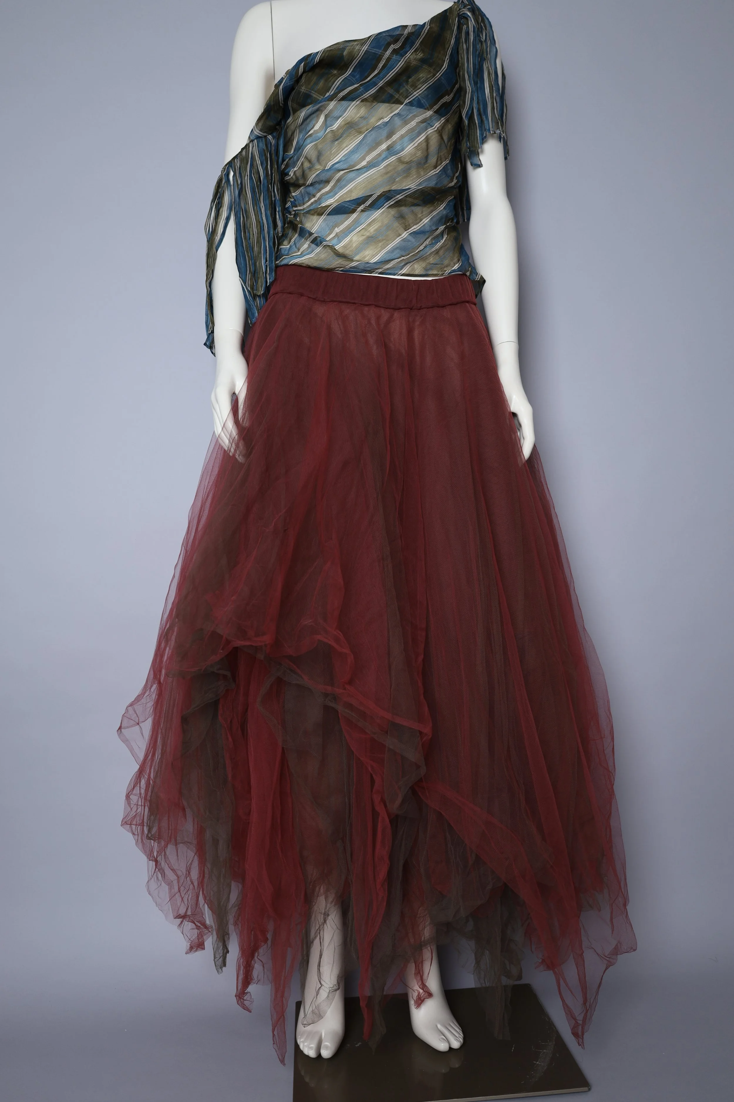 F/W 1994 G Gigli by Romeo Gigli burgundy and grey tulle skirt
