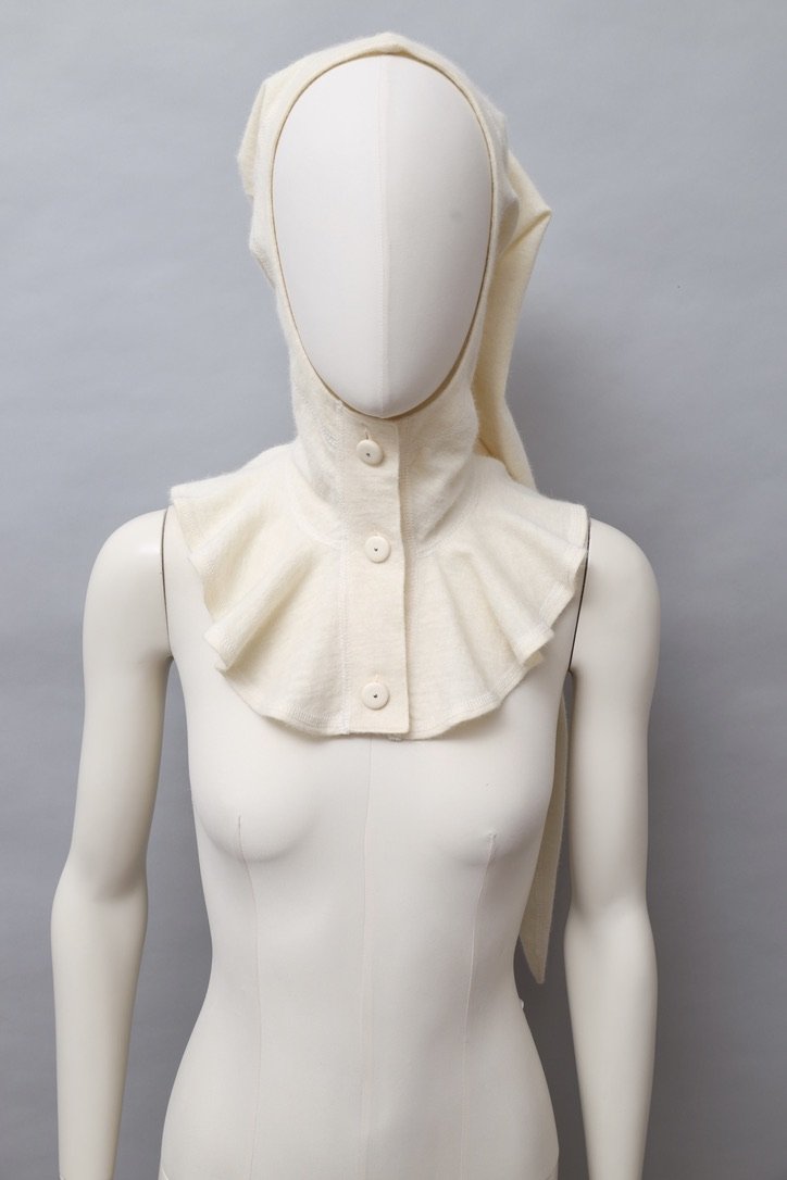 1980s Chantal Thomass cream wool angora blend buttoned liripipe hood