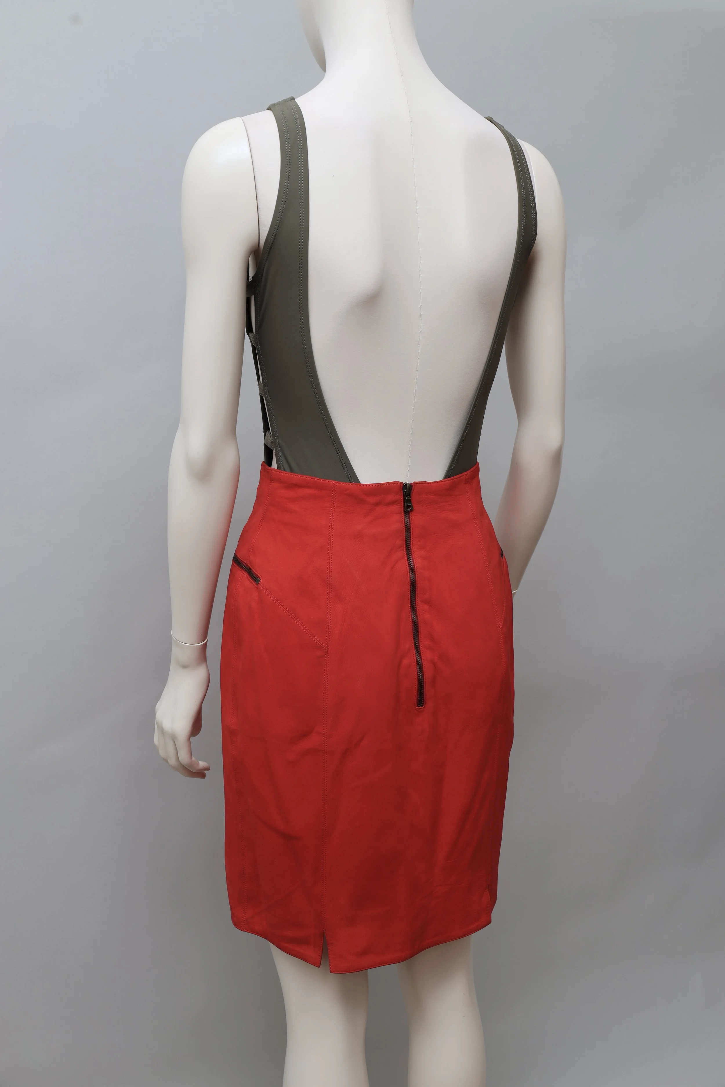 1980s Claude Montana pour Idéal Cuir red nubuck leather skirt