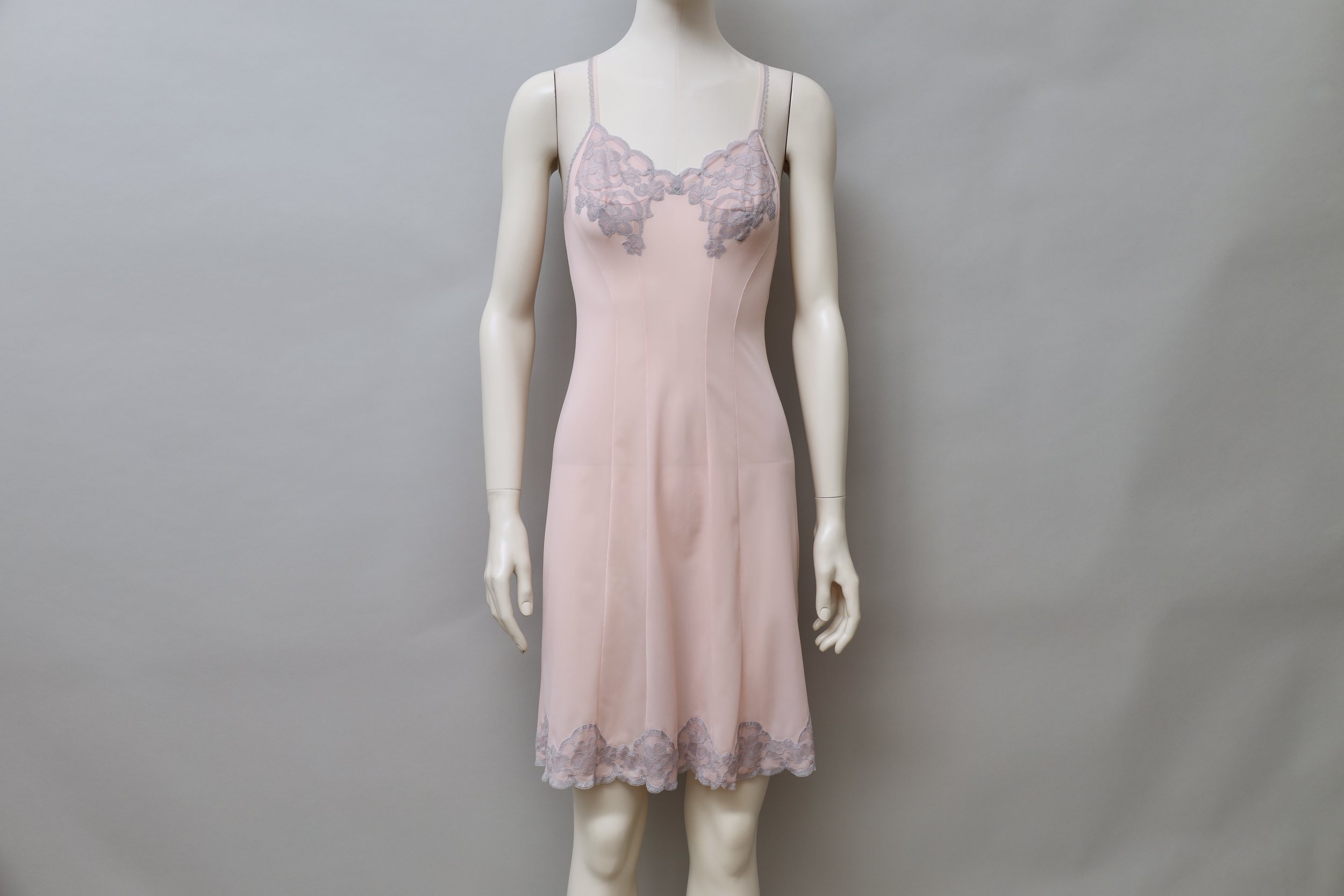 1960s deadstock Neyret Paris salmon rose nylon lace slip dress