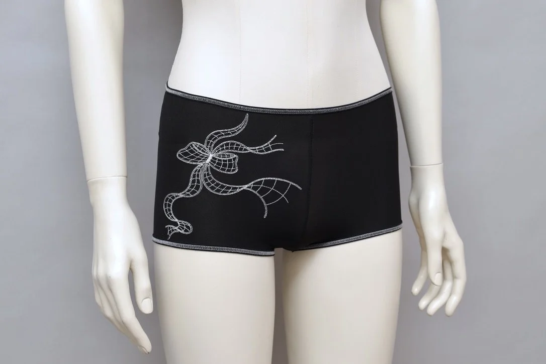 1998 Chantal Thomass black and white grid bow panty shorts
