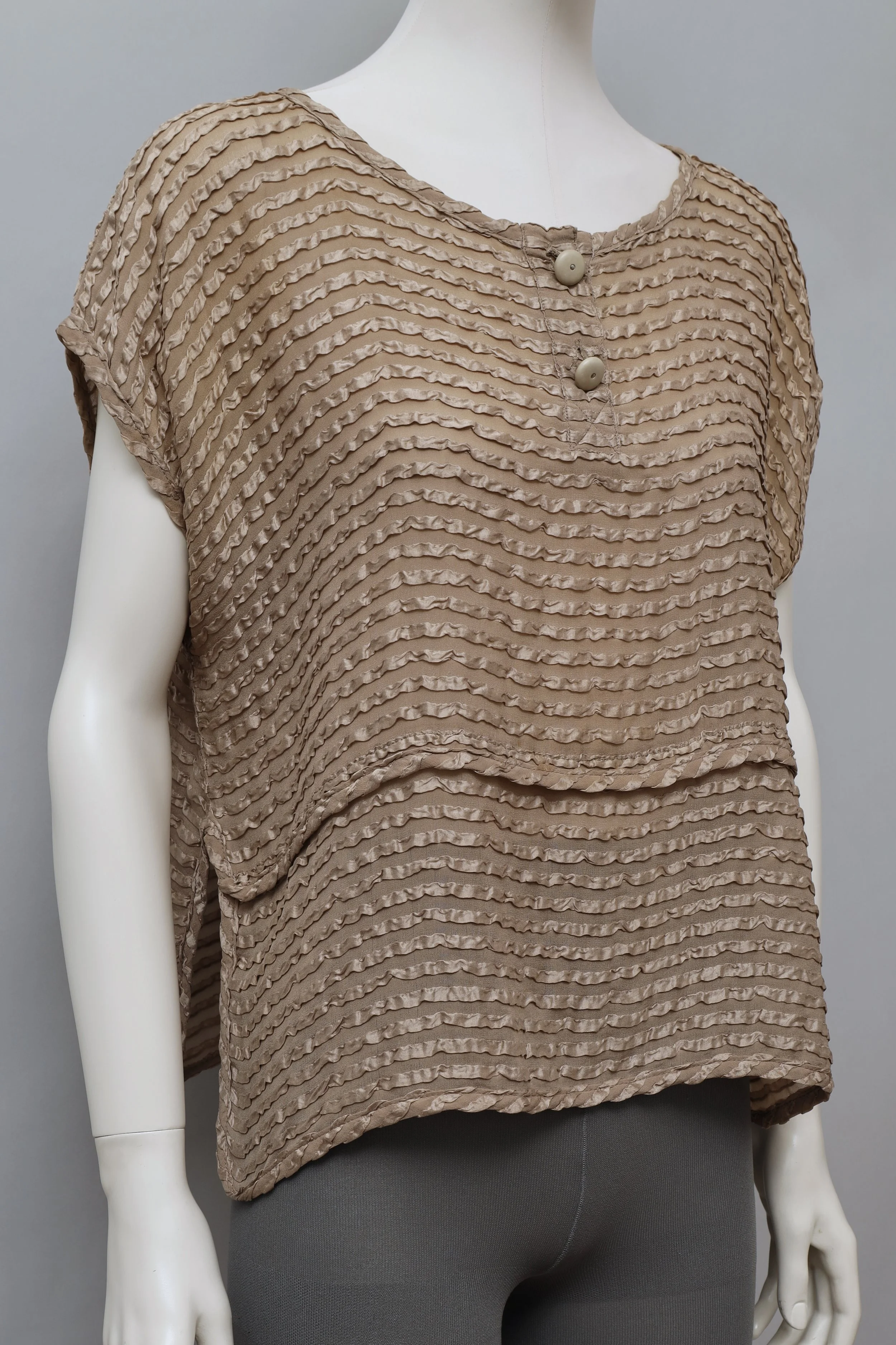 S/S 1985 Chantal Thomass taupe crinkled silk top