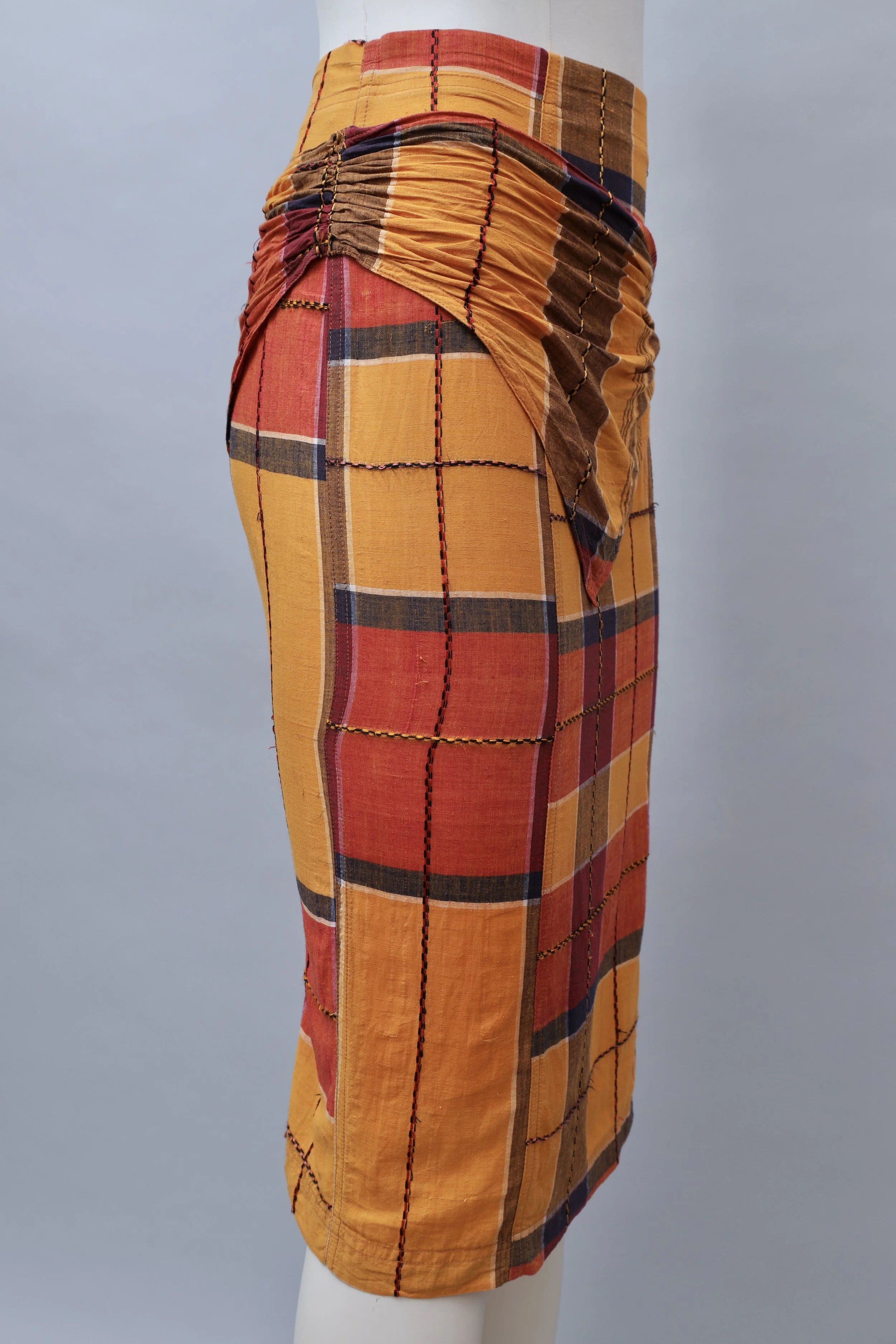 1980s Chantal Thomass madras sash pencil skirt