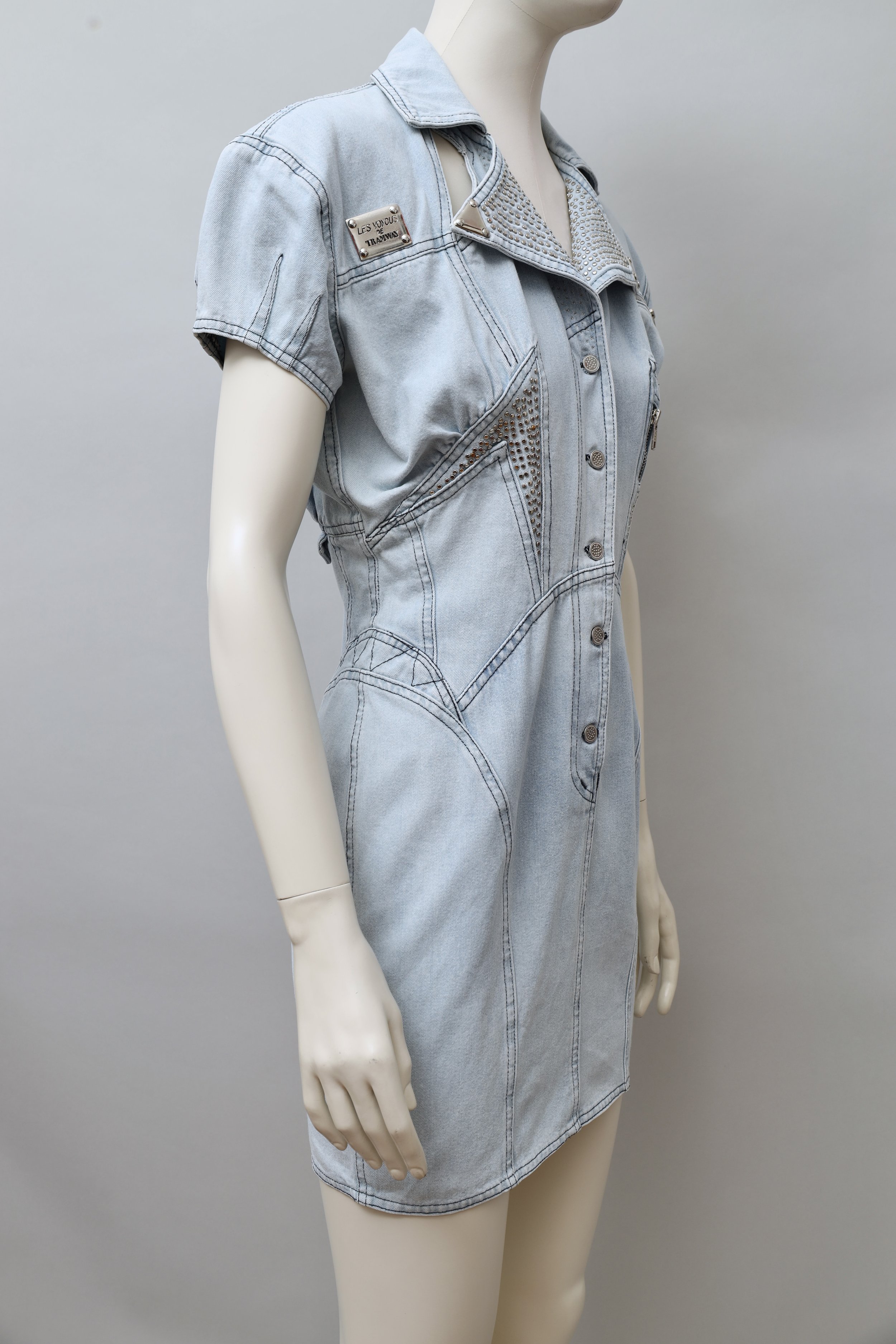 1980s Tramway Paris studded cut-out denim dress corset seams