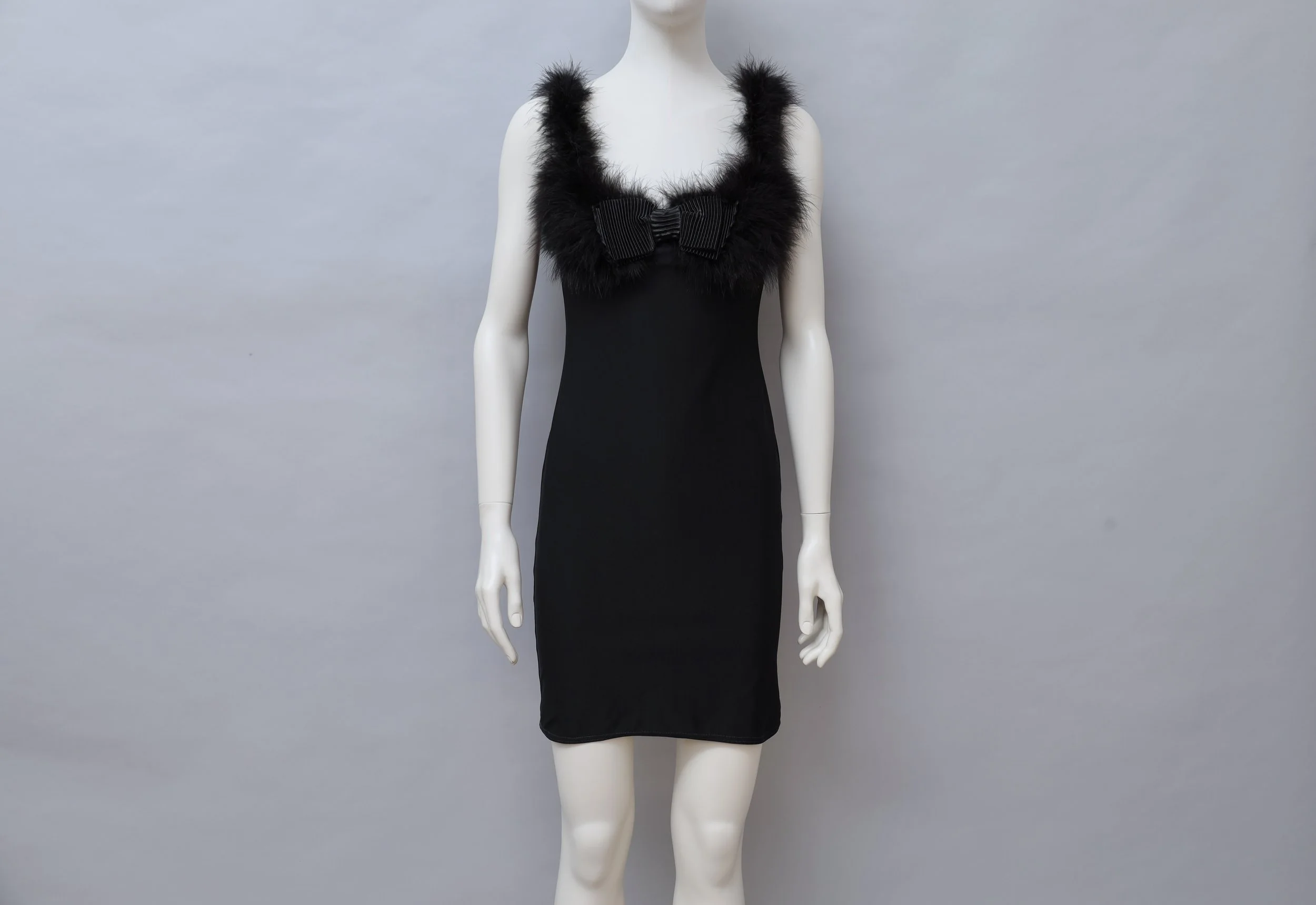F/W 1991 Chantal Thomass black marabou feather mini dress