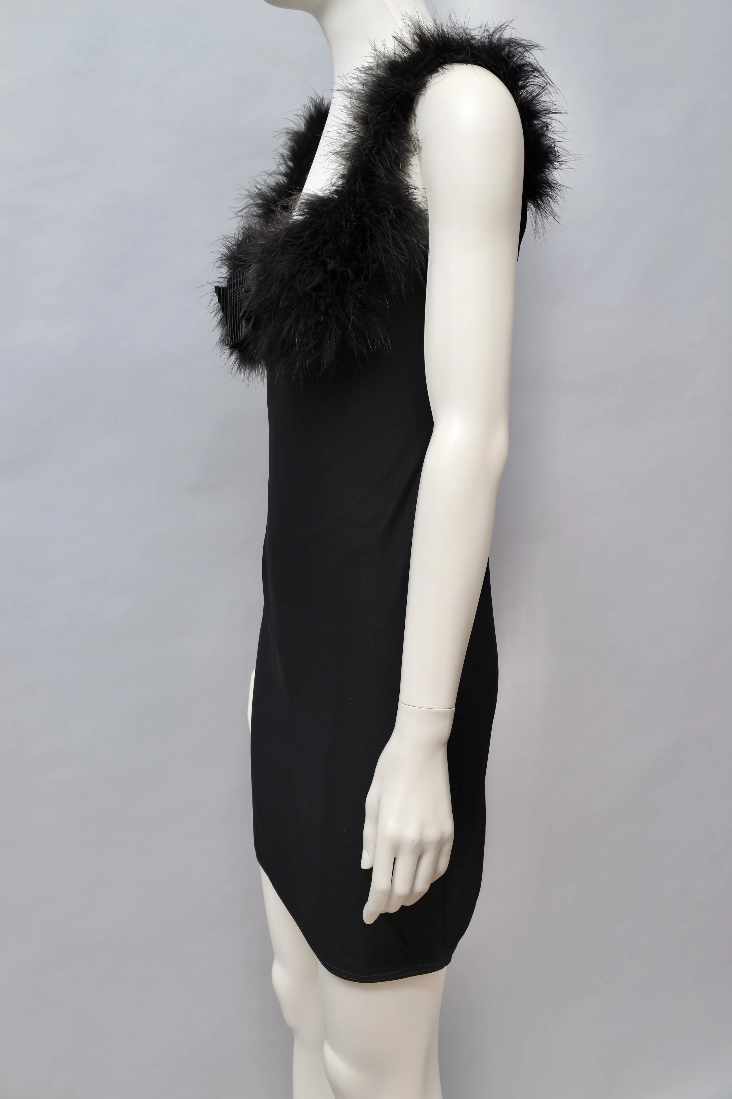 F/W 1991 Chantal Thomass black marabou feather mini dress