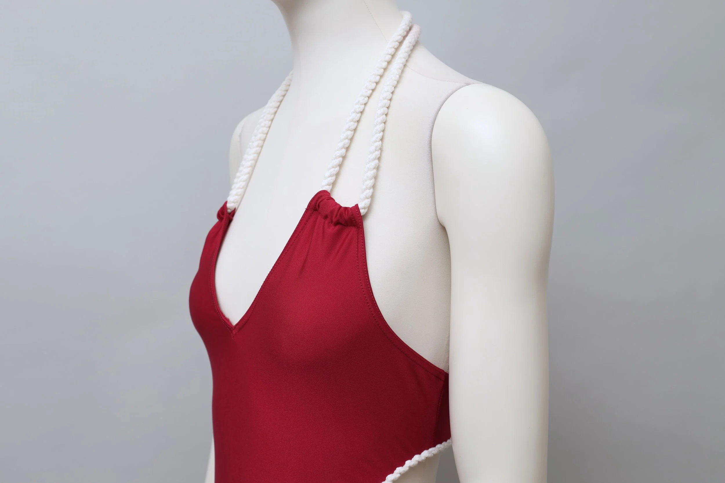 S/S 1993 Chantal Thomass red rope trim cut-out swimsuit