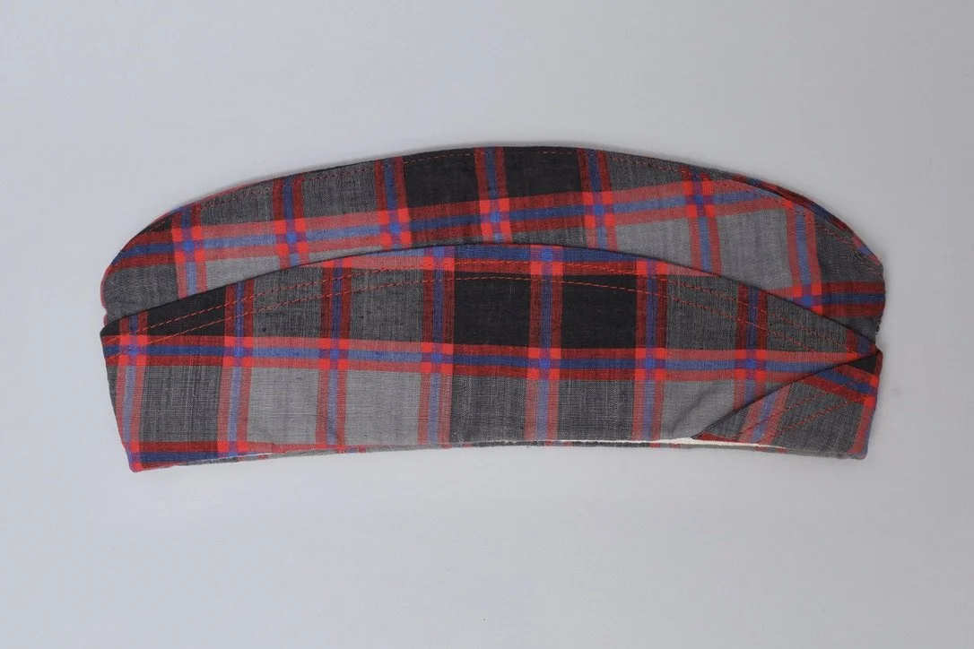 S/S 1984 Chantal Thomass pink and grey cotton tartan hat folded