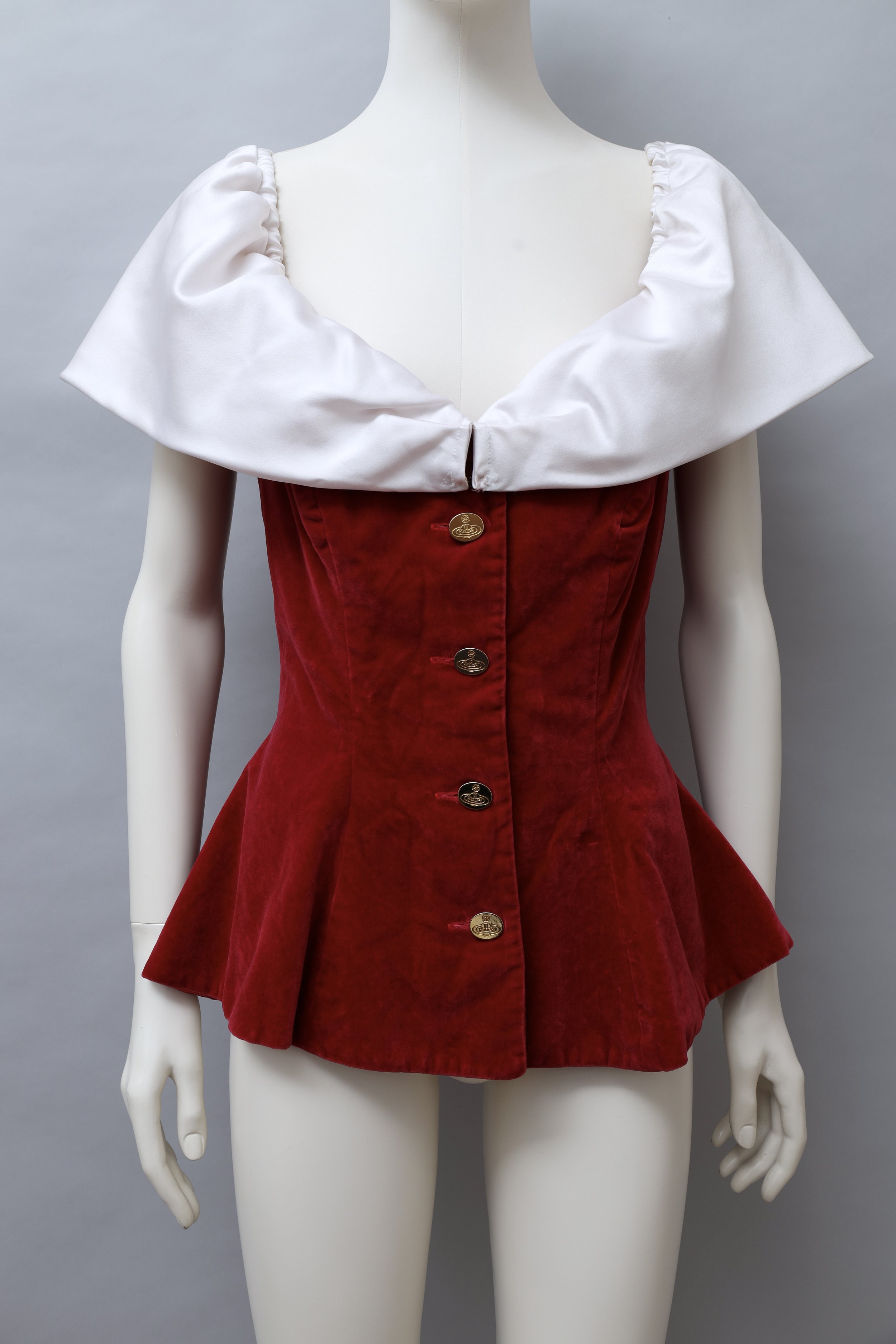 1990s Vivienne Westwood red velvet and white satin vest