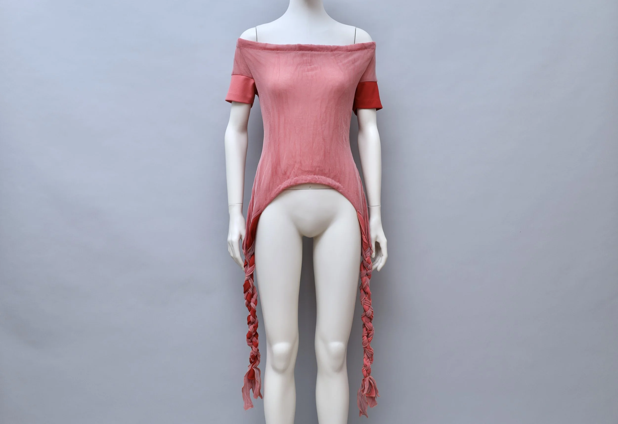S/S 1998 20471120 pink and red layered mesh torsade top