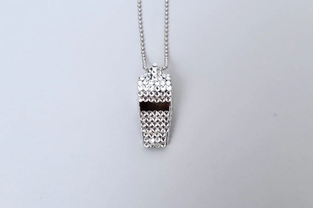 Irina Volkonskii silver toned rhinestone whistle ball chain necklace