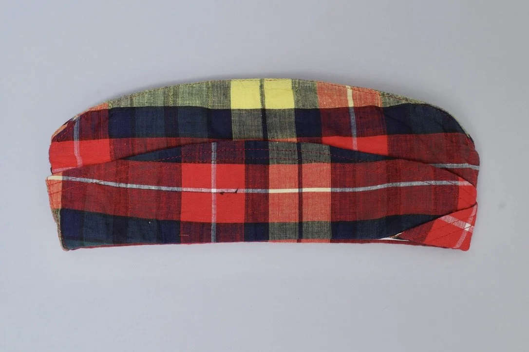 S/S 1984 Chantal Thomass red and yellow cotton tartan hat flat