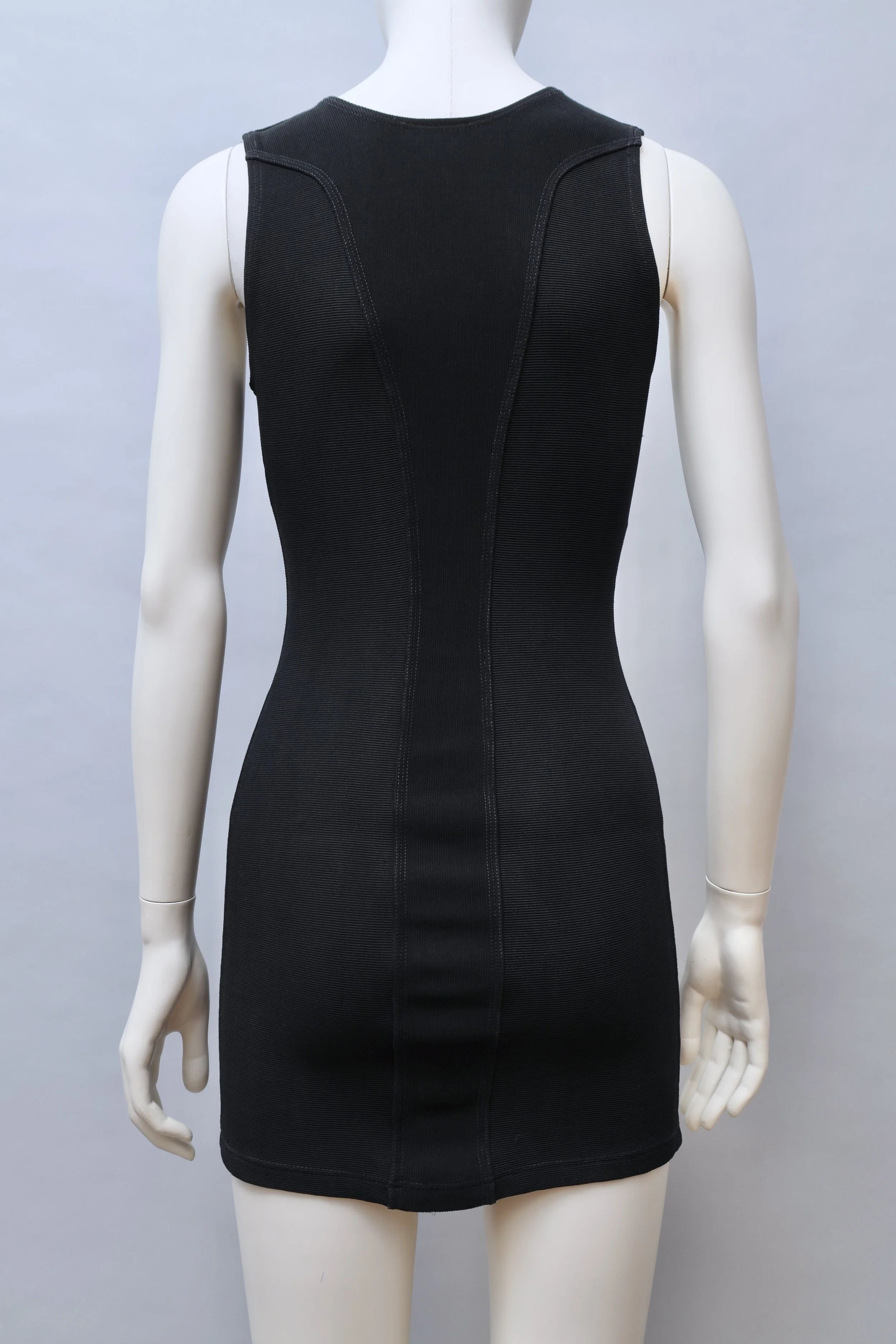 1980s Chrissie Walsh black panel stretch zip mini dress