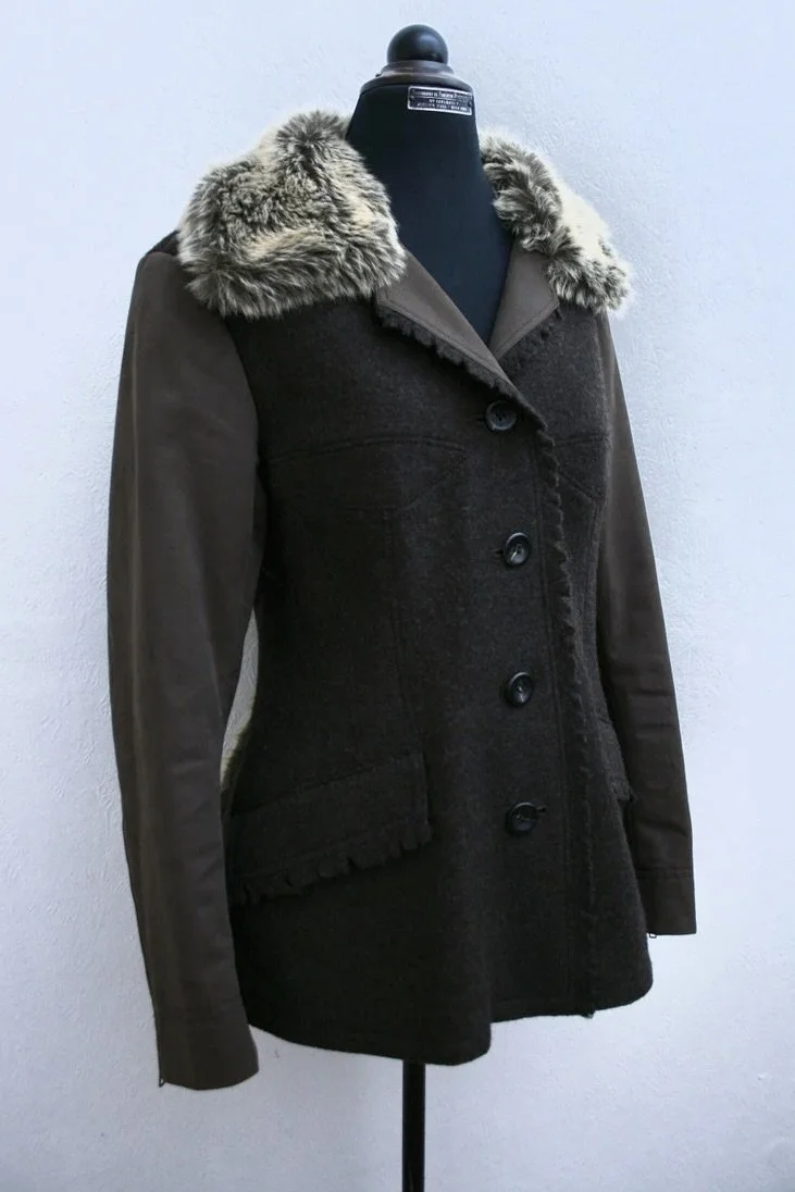 F/W 1997 Issey Miyake brown faux fur panel wool jacket